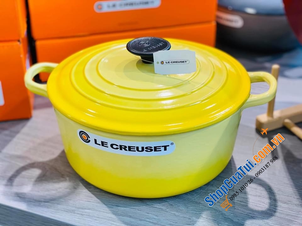 NỒI GANG LECREUSET 24CM MÀU VÀNG CHANH (màu citrus) - DUNG TÍCH 4,2L - MADE IN FRANCE