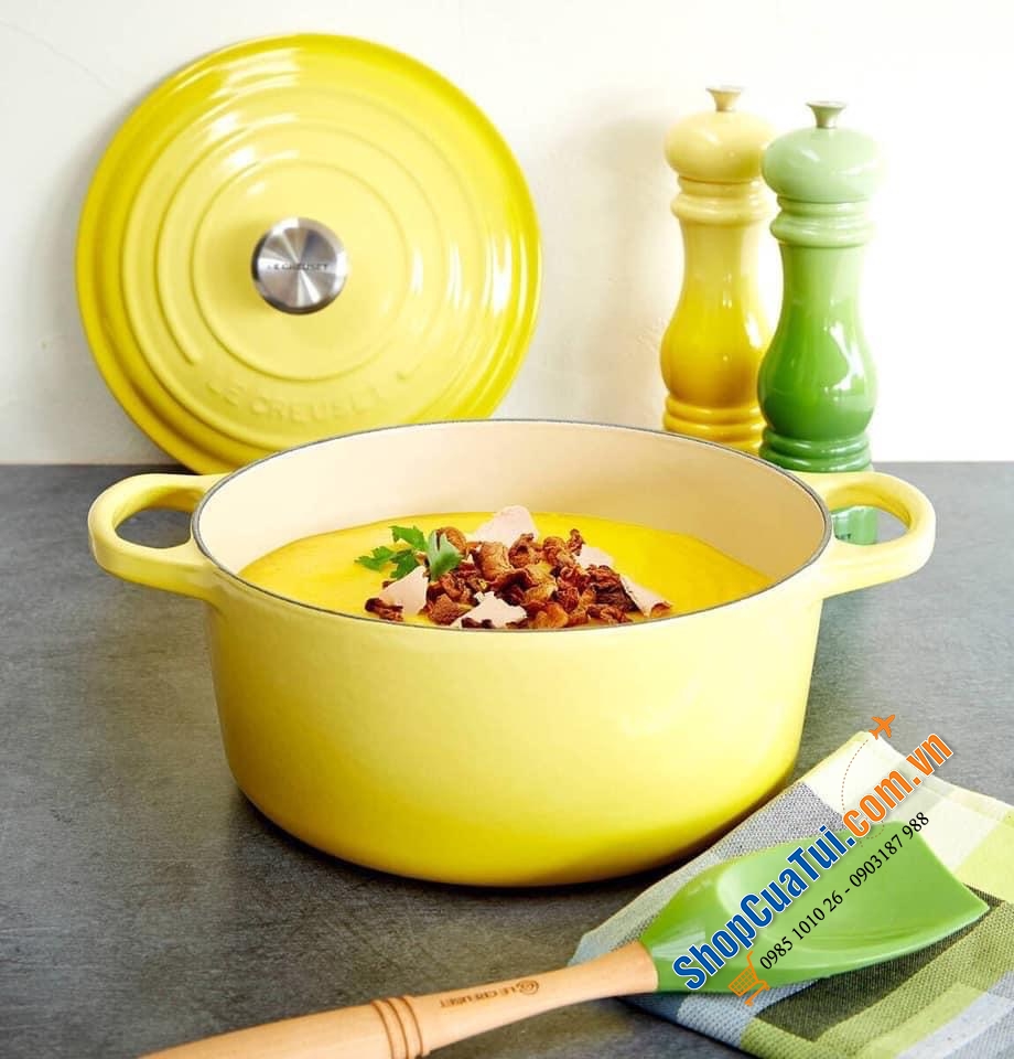 NỒI GANG LECREUSET 24CM MÀU VÀNG CHANH (màu citrus) - DUNG TÍCH 4,2L - MADE IN FRANCE
