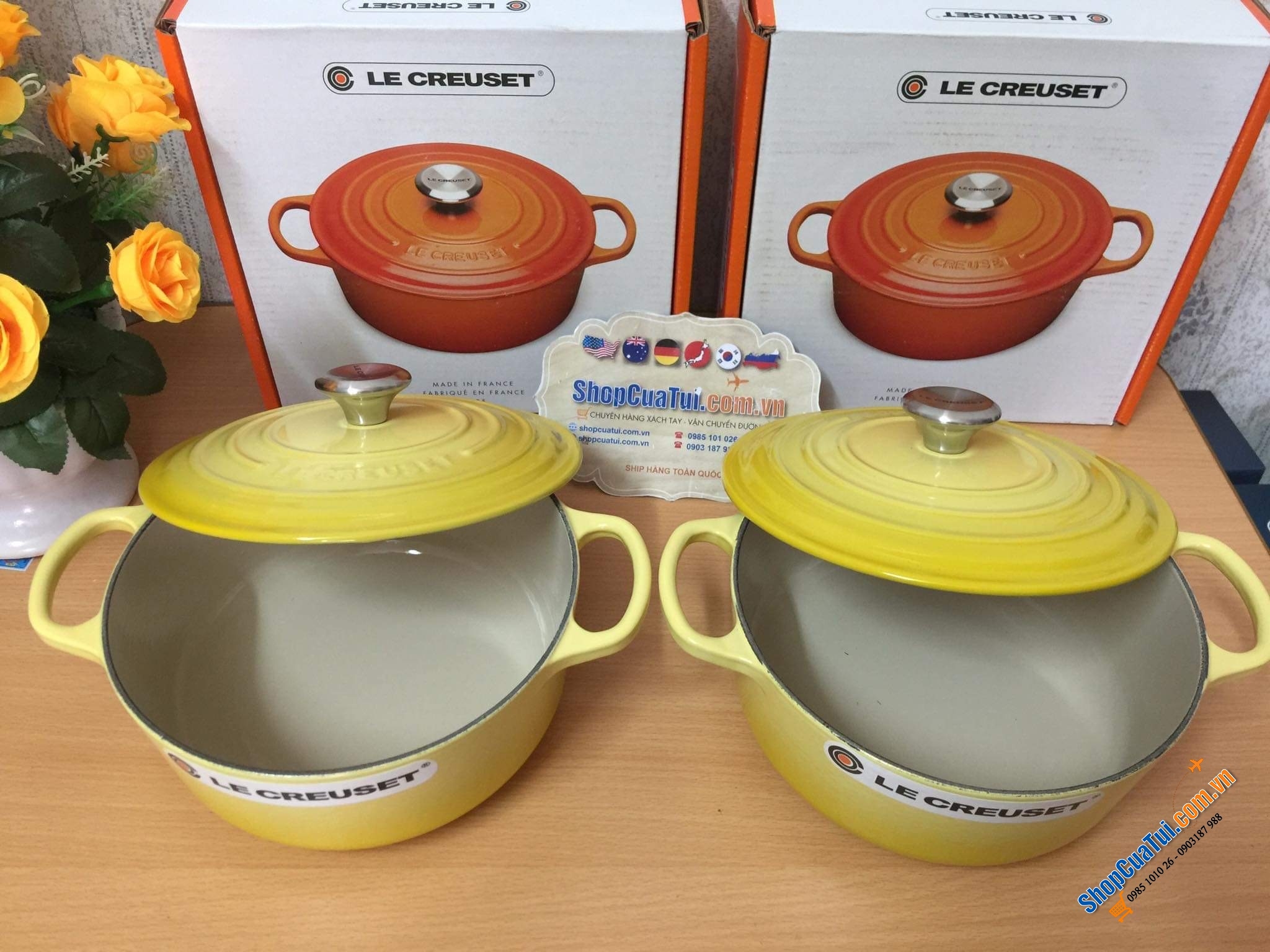 NỒI GANG LECREUSET 24CM MÀU VÀNG CHANH (màu citrus) - DUNG TÍCH 4,2L - MADE IN FRANCE