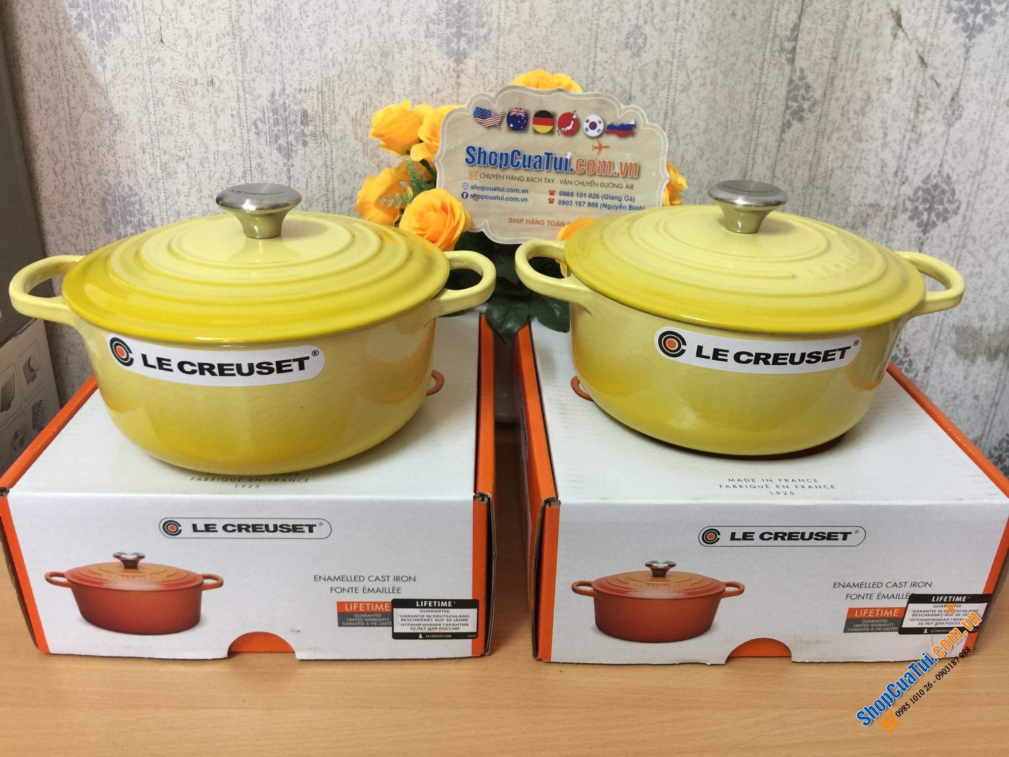 NỒI GANG LECREUSET 24CM MÀU VÀNG CHANH (màu citrus) - DUNG TÍCH 4,2L - MADE IN FRANCE