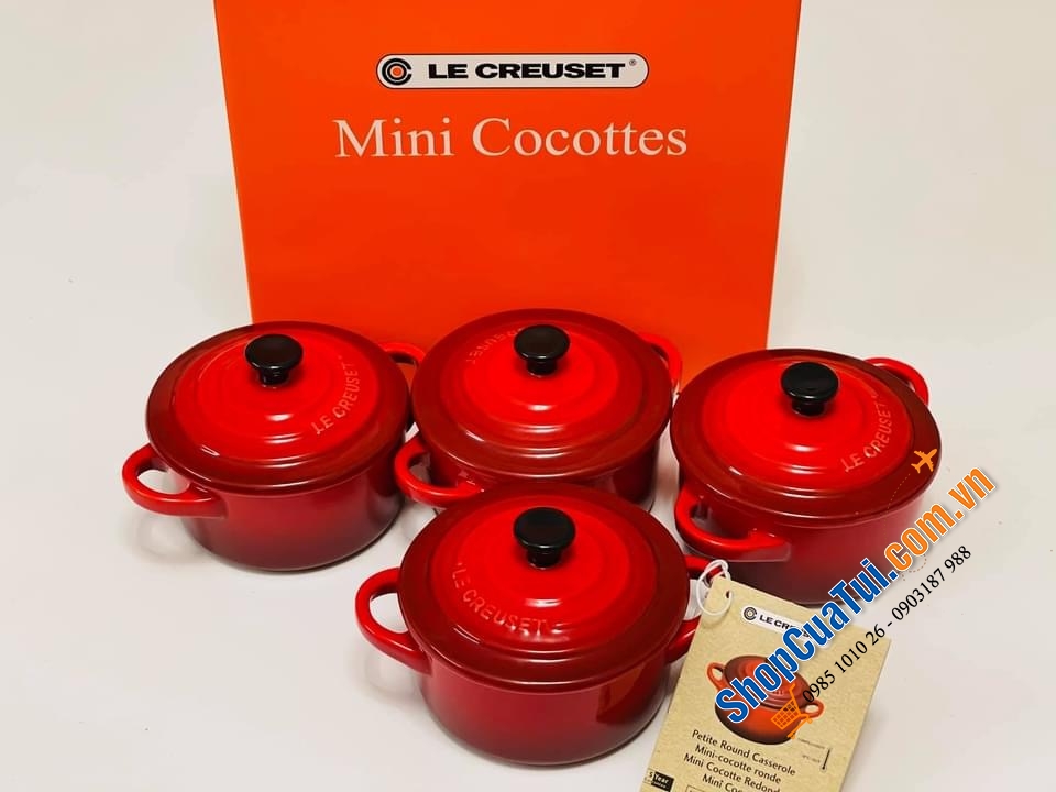 Set 4 Nồi mini của Le Creuset 10cm màu đỏ đô cực kỳ độc đáo