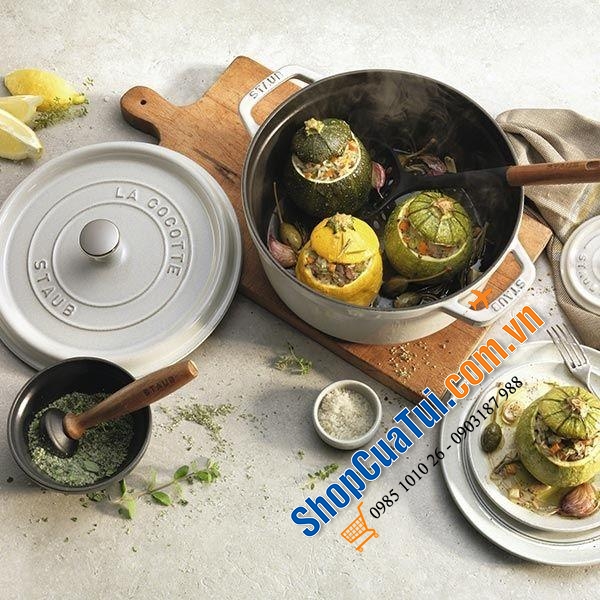 NỒI GANG STAUB CREAM XÁM 22 CM - HIẾM SALE - Màu WHITE TRUFFLE.