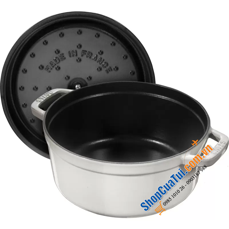 NỒI GANG STAUB CREAM XÁM 22 CM - HIẾM SALE - Màu WHITE TRUFFLE.