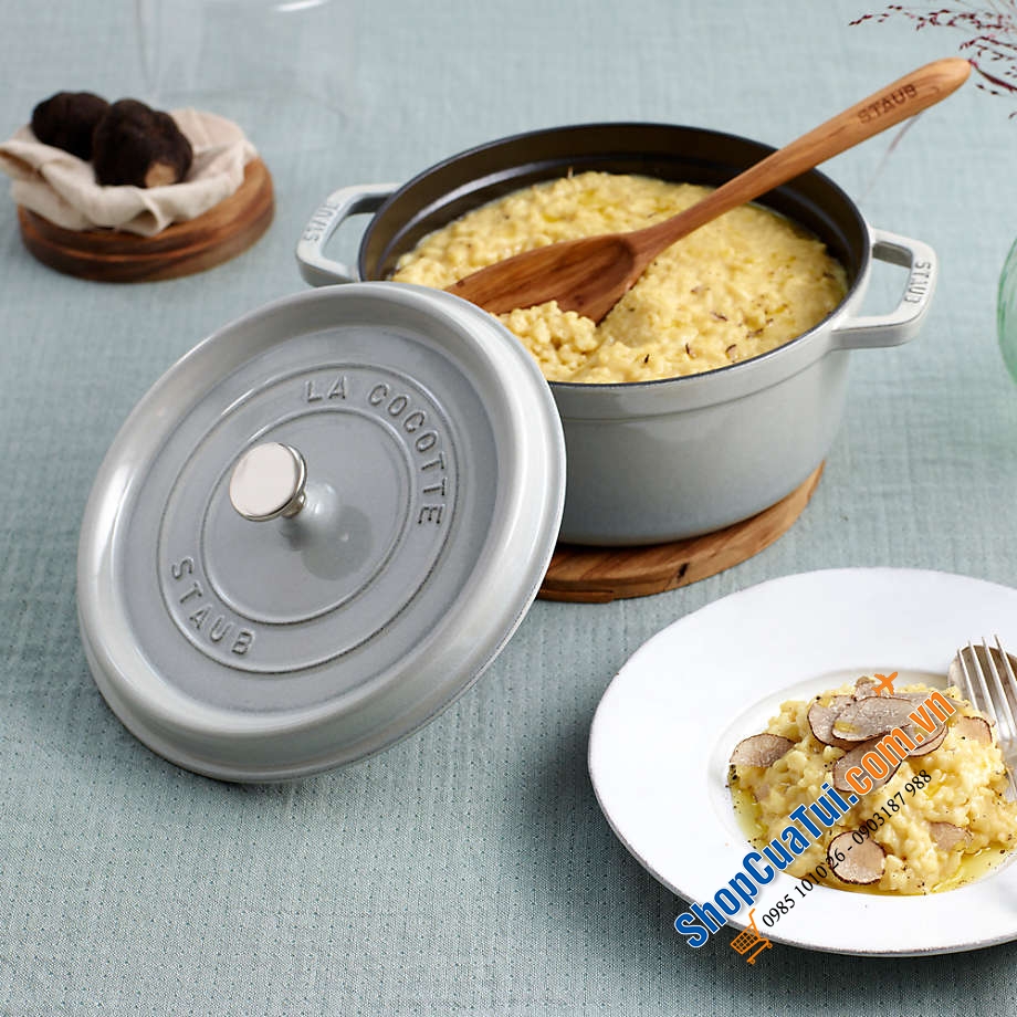 NỒI GANG STAUB CREAM XÁM 22 CM - HIẾM SALE - Màu WHITE TRUFFLE.