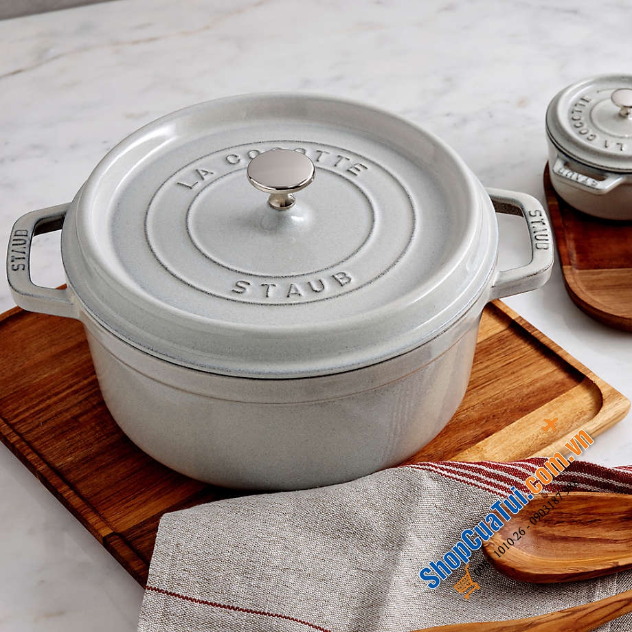 NỒI GANG STAUB CREAM XÁM 22 CM - HIẾM SALE - Màu WHITE TRUFFLE.