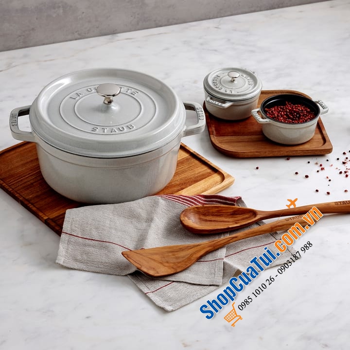 NỒI GANG STAUB CREAM XÁM 22 CM - HIẾM SALE - Màu WHITE TRUFFLE.