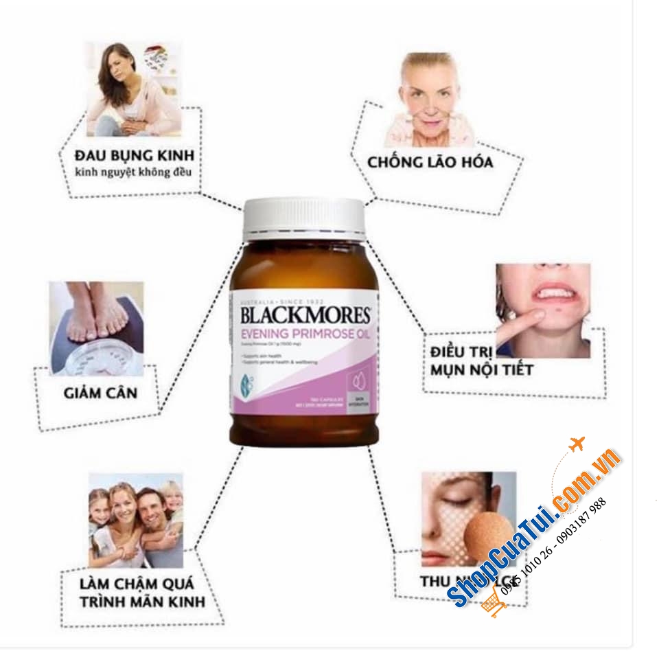 Tinh dầu hoa anh thảo Blackmores Evening Primrose Oil Skin Health Vitamin 190 Capsules - cân bằng nội tiết, đẹp da, tăng cường sức khoẻ hàm lượng anh thảo cao 1000mg