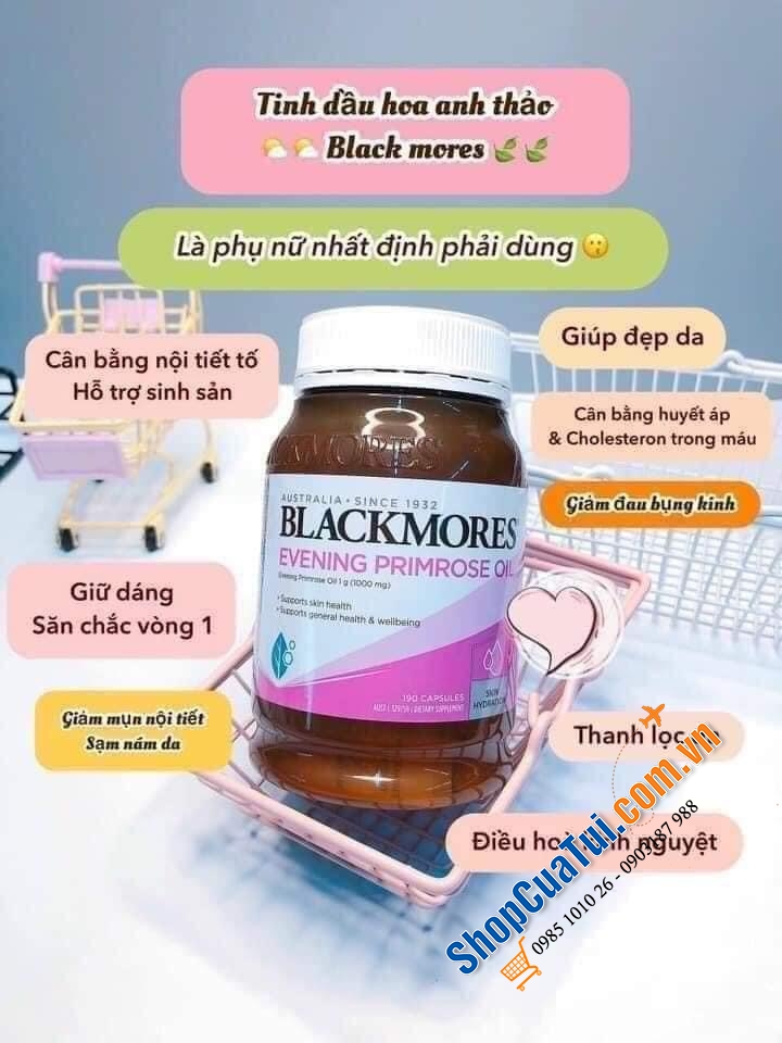 Tinh dầu hoa anh thảo Blackmores Evening Primrose Oil Skin Health Vitamin 190 Capsules - cân bằng nội tiết, đẹp da, tăng cường sức khoẻ hàm lượng anh thảo cao 1000mg