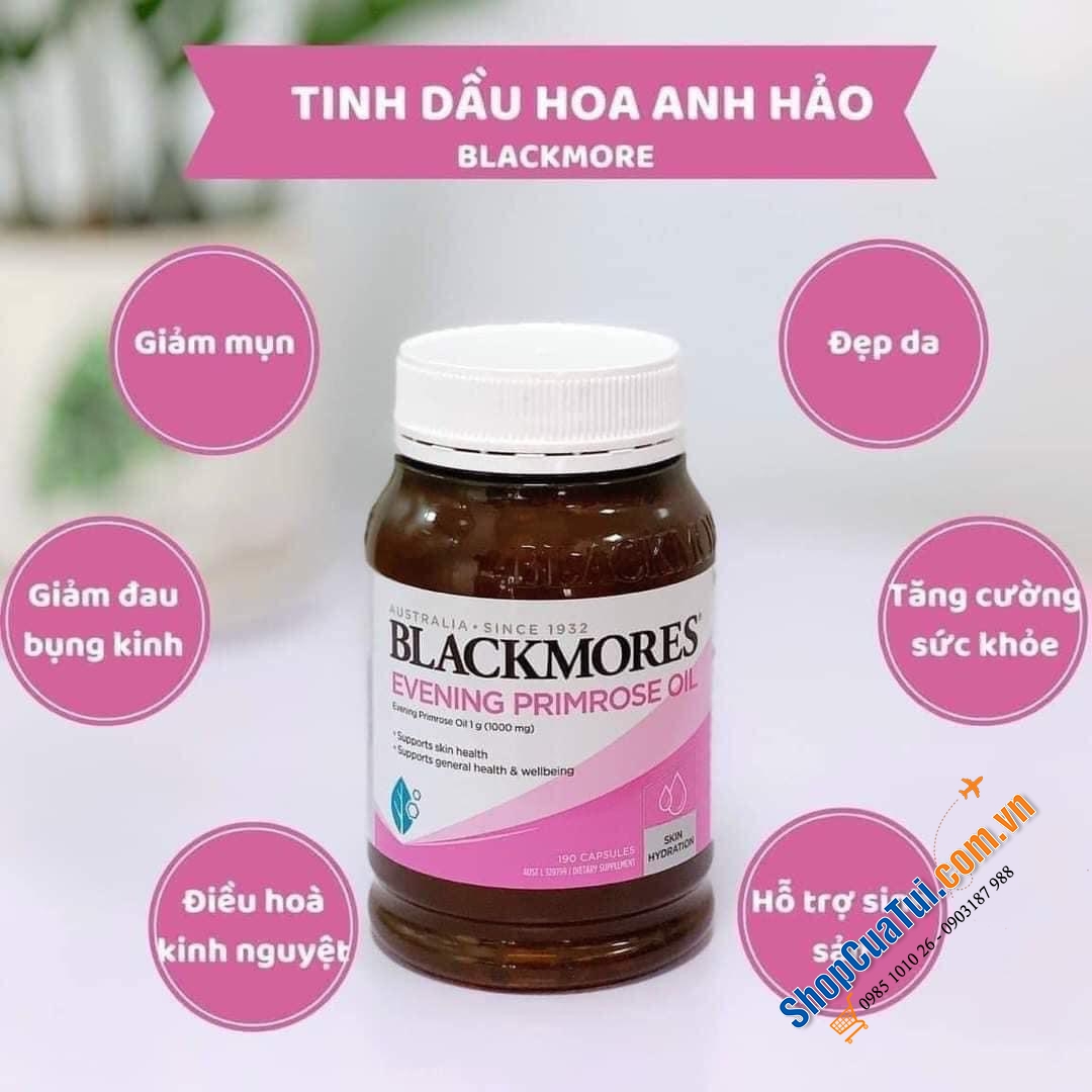 Tinh dầu hoa anh thảo Blackmores Evening Primrose Oil Skin Health Vitamin 190 Capsules - cân bằng nội tiết, đẹp da, tăng cường sức khoẻ hàm lượng anh thảo cao 1000mg
