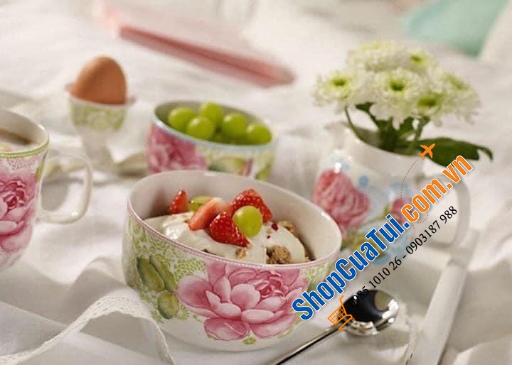 SET 6 BÁT ĂN CƠM VILLEROY BOCH - ROSE COTTAGE - VIỀN XANH DA TRỜI.