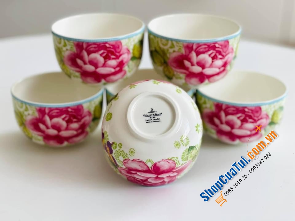 SET 6 BÁT ĂN CƠM VILLEROY BOCH - ROSE COTTAGE - VIỀN XANH DA TRỜI.