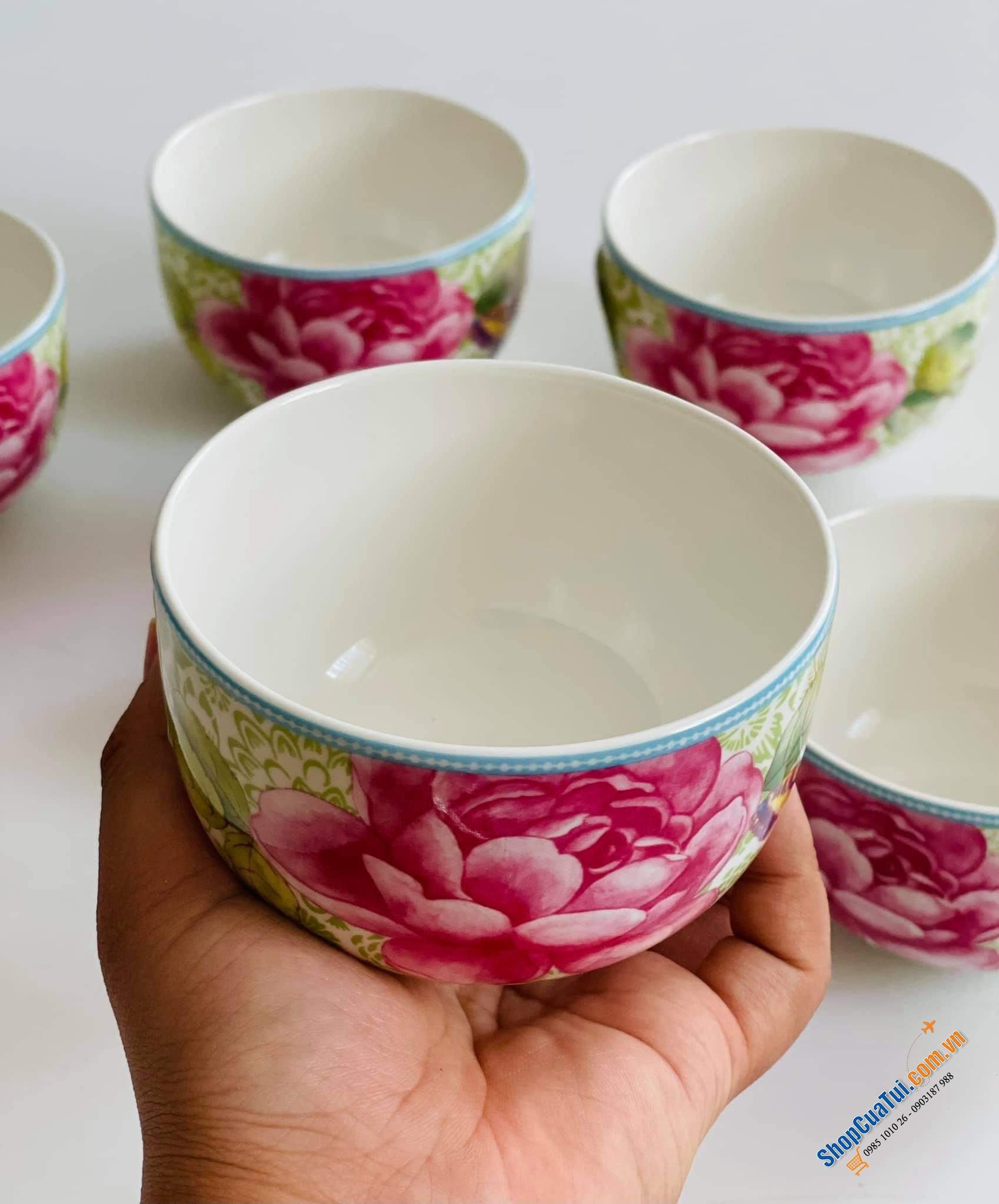 SET 6 BÁT ĂN CƠM VILLEROY BOCH - ROSE COTTAGE - VIỀN XANH DA TRỜI.