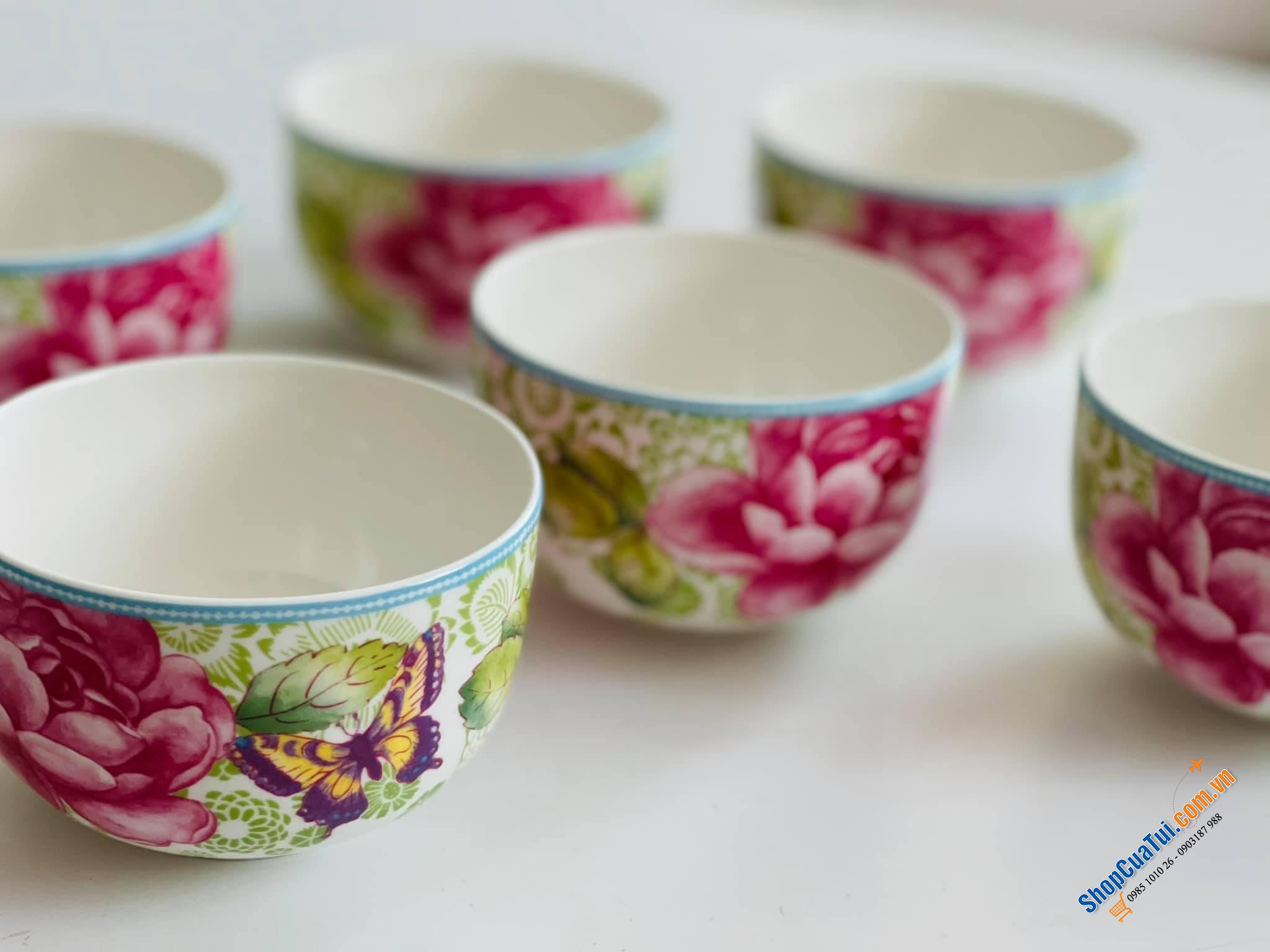 SET 6 BÁT ĂN CƠM VILLEROY BOCH - ROSE COTTAGE - VIỀN XANH DA TRỜI.