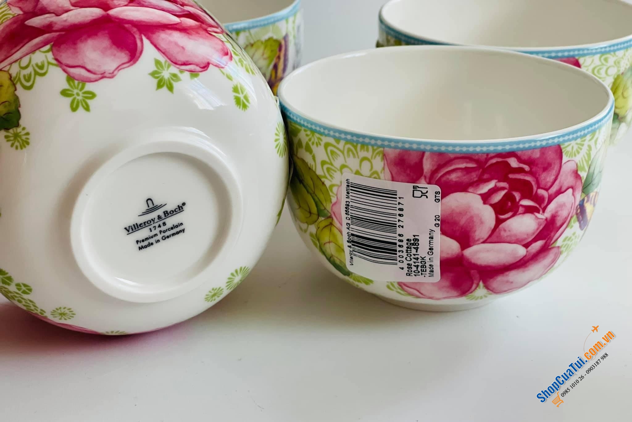 SET 6 BÁT ĂN CƠM VILLEROY BOCH - ROSE COTTAGE - VIỀN XANH DA TRỜI.