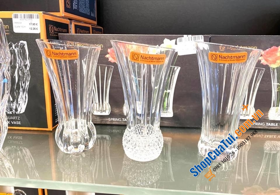SET 3 LỌ HOA MINI ĐỂ BÀN NACHTMANN 103242 - pha lê cao cấp của Đức, cho ánh sáng tự nhiên và sự hiện diện tuyệt vời của hoa