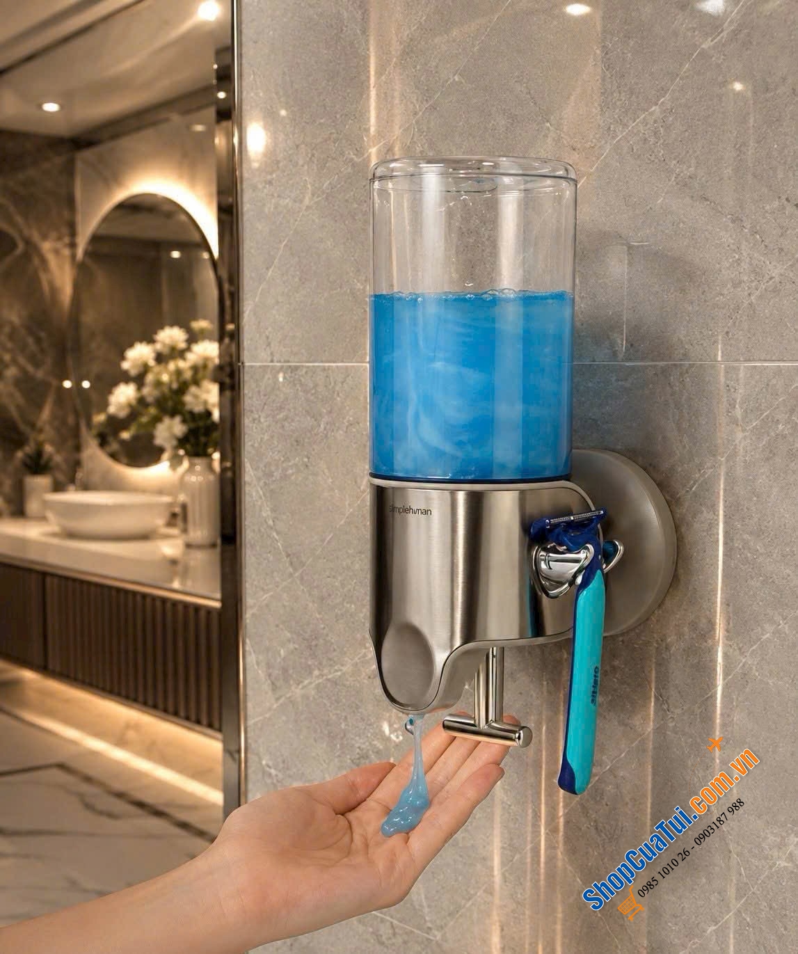 Bình đựng sữa tắm, nước gội đầu Simplehuman, hàng Mỹ xuất Đức.