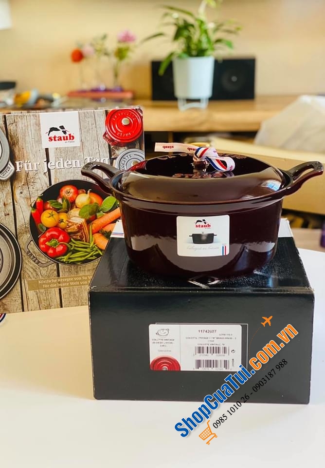 STAUB ĐỎ RƯỢU 20CM QUAI VỂNH - MADE IN FRANCE.