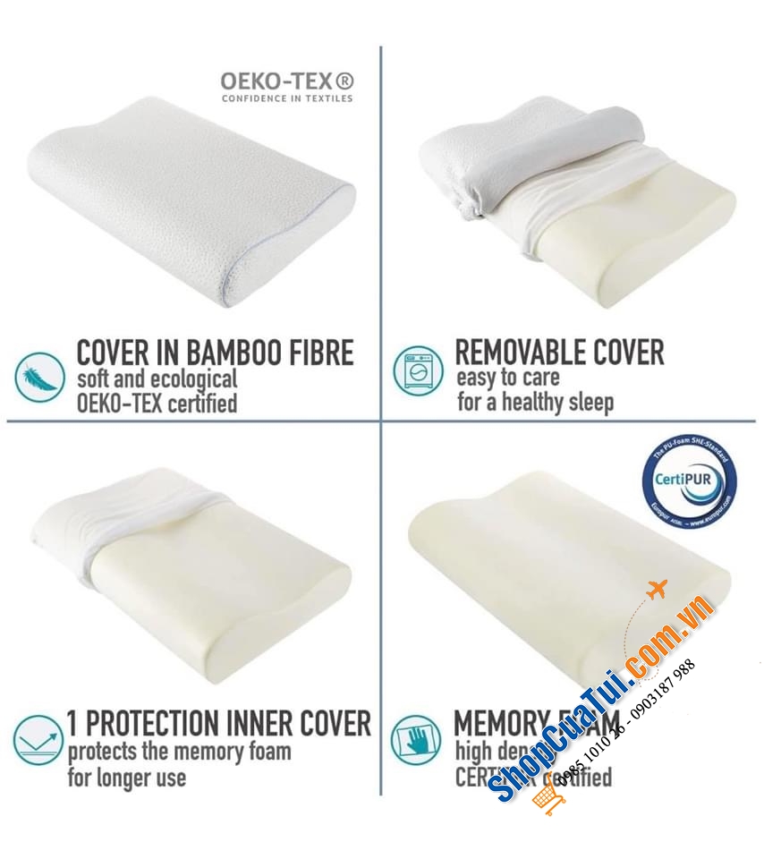 Gối Dreamzie Memory Foam Pillow - chống thoái hoá đốt sống cổ - hàng nội địa Đức - MADE IN EUROPE.