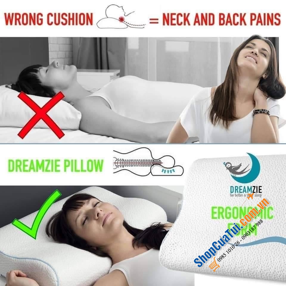 Gối Dreamzie Memory Foam Pillow - chống thoái hoá đốt sống cổ - hàng nội địa Đức - MADE IN EUROPE.