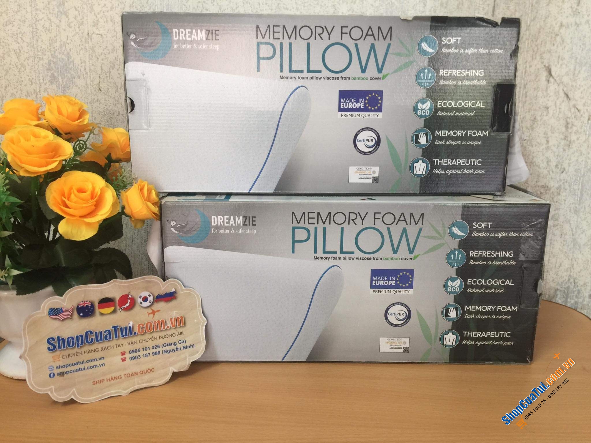 Gối Dreamzie Memory Foam Pillow - chống thoái hoá đốt sống cổ - hàng nội địa Đức - MADE IN EUROPE.