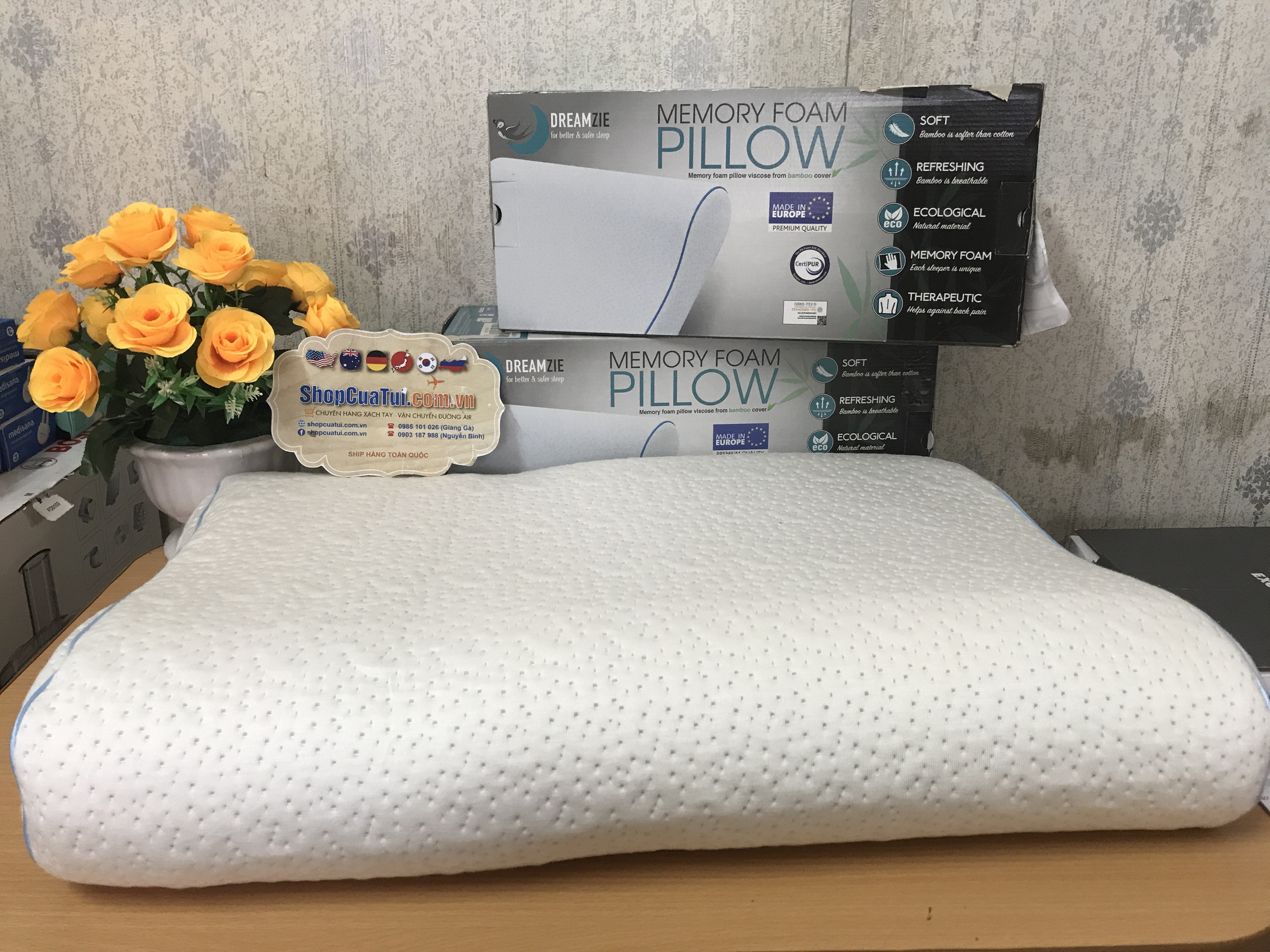 Gối Dreamzie Memory Foam Pillow - chống thoái hoá đốt sống cổ - hàng nội địa Đức - MADE IN EUROPE.