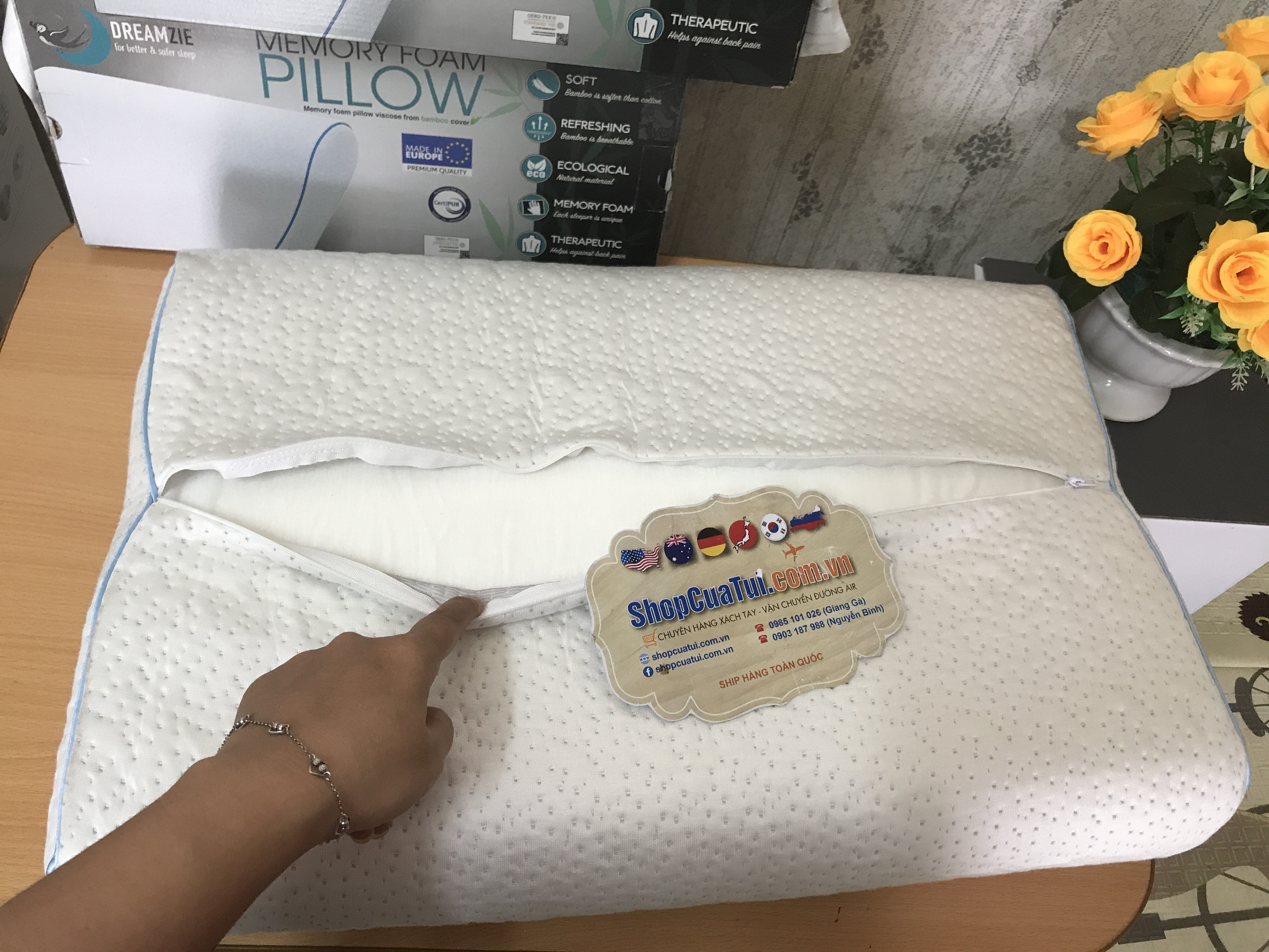 Gối Dreamzie Memory Foam Pillow - chống thoái hoá đốt sống cổ - hàng nội địa Đức - MADE IN EUROPE.