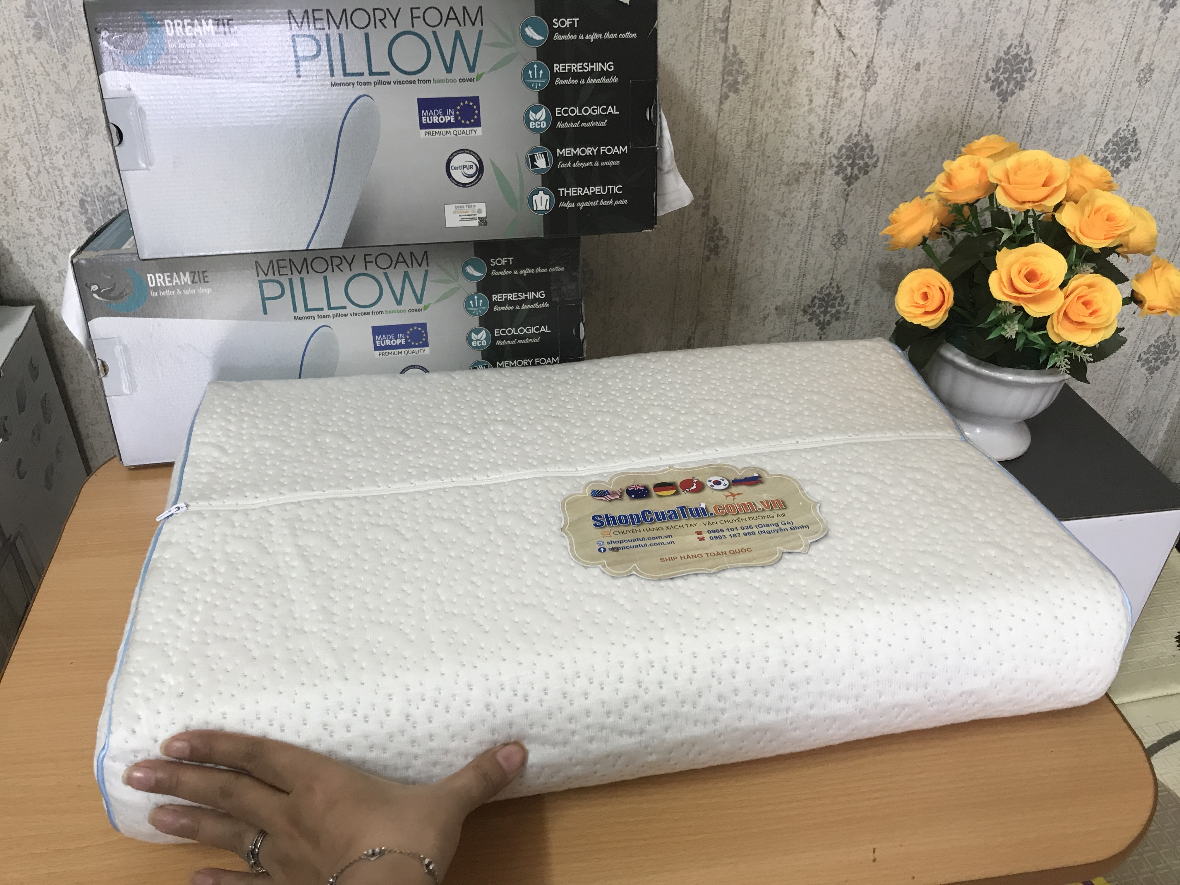 Gối Dreamzie Memory Foam Pillow - chống thoái hoá đốt sống cổ - hàng nội địa Đức - MADE IN EUROPE.