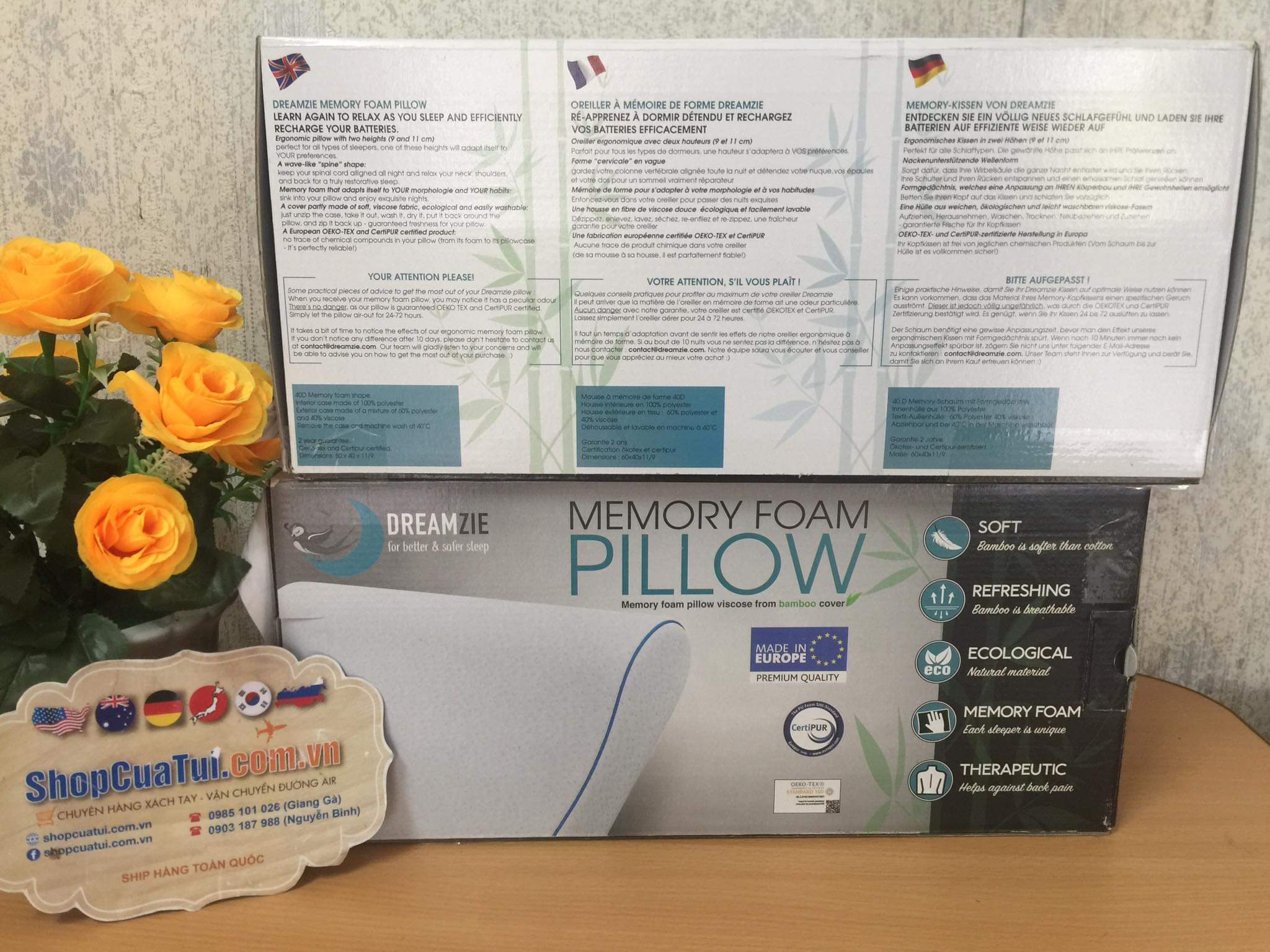 Gối Dreamzie Memory Foam Pillow - chống thoái hoá đốt sống cổ - hàng nội địa Đức - MADE IN EUROPE.