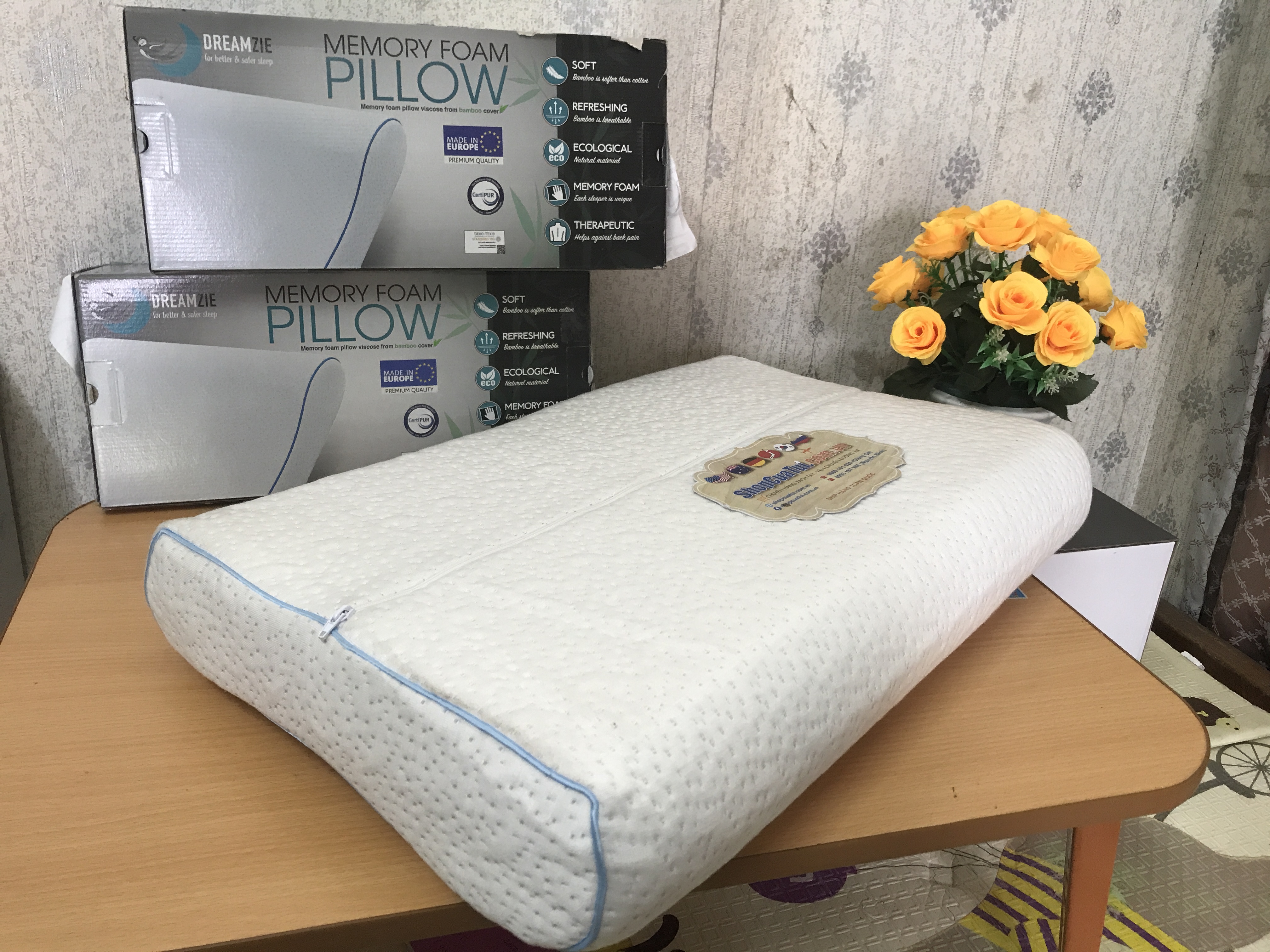 Gối Dreamzie Memory Foam Pillow - chống thoái hoá đốt sống cổ - hàng nội địa Đức - MADE IN EUROPE.