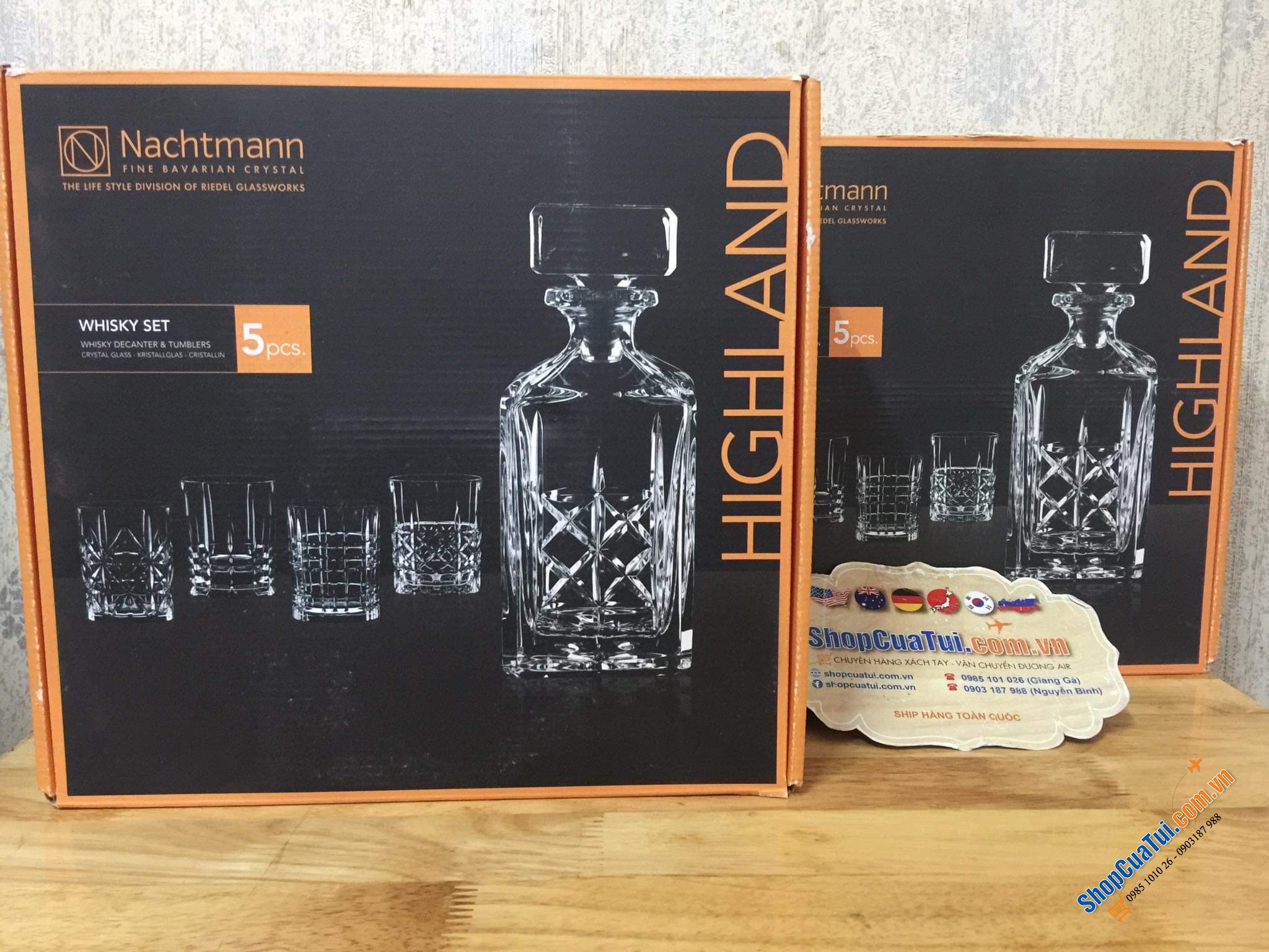 BỘ BÌNH ĐỰNG RƯỢU WHISKY NACHTMANN HIGHLAND + 4 CỐC - Set pha lê 4 cốc 1 bình đựng rượu Whisky 750ml Nachtmann 98196 Highland Whiskey set