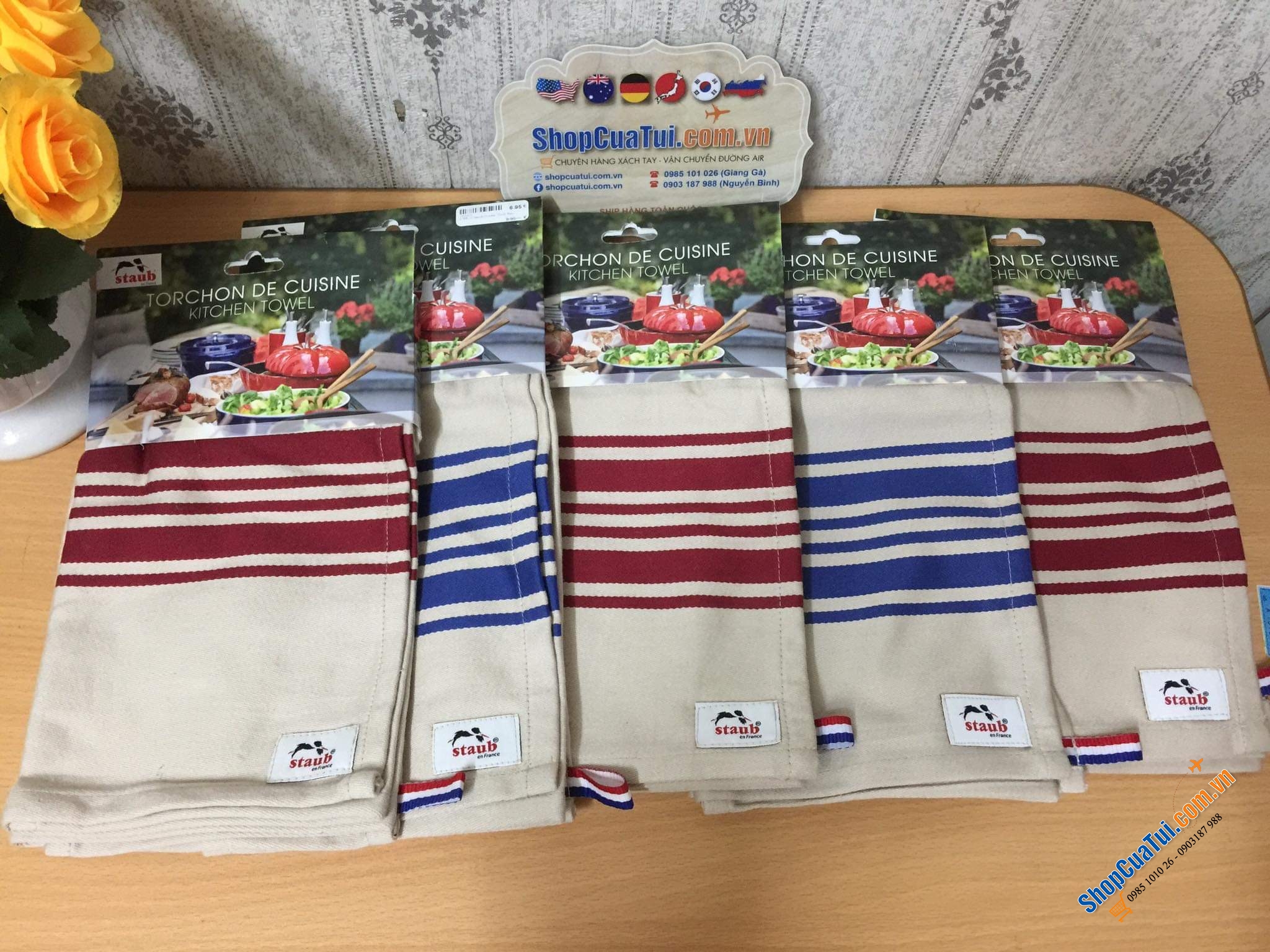 KHĂN LAU BÁT STAUB GERMANY. Màu đỏ, màu xanh, màu xám