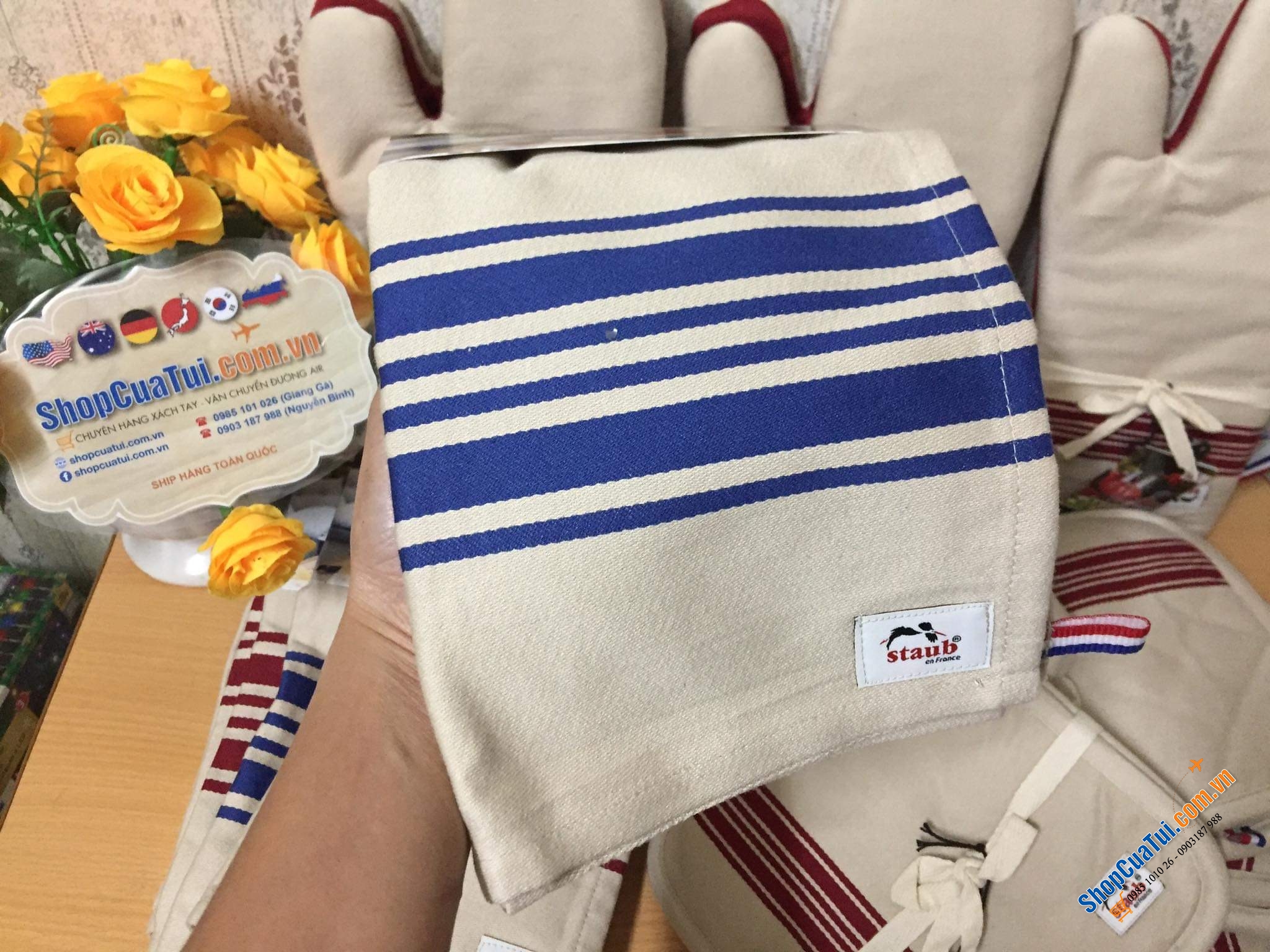 KHĂN LAU BÁT STAUB GERMANY. Màu đỏ, màu xanh, màu xám