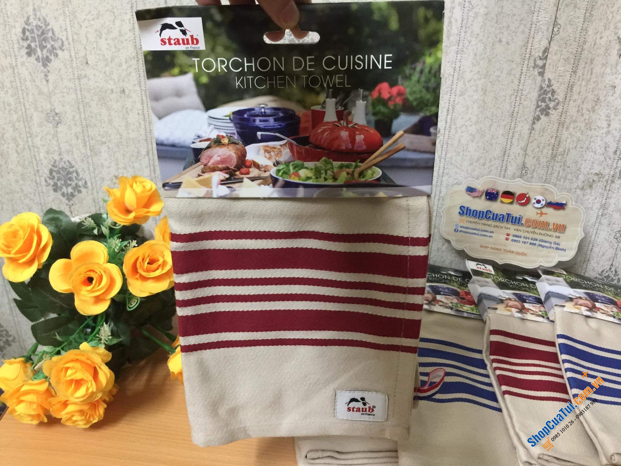 KHĂN LAU BÁT STAUB GERMANY. Màu đỏ, màu xanh, màu xám