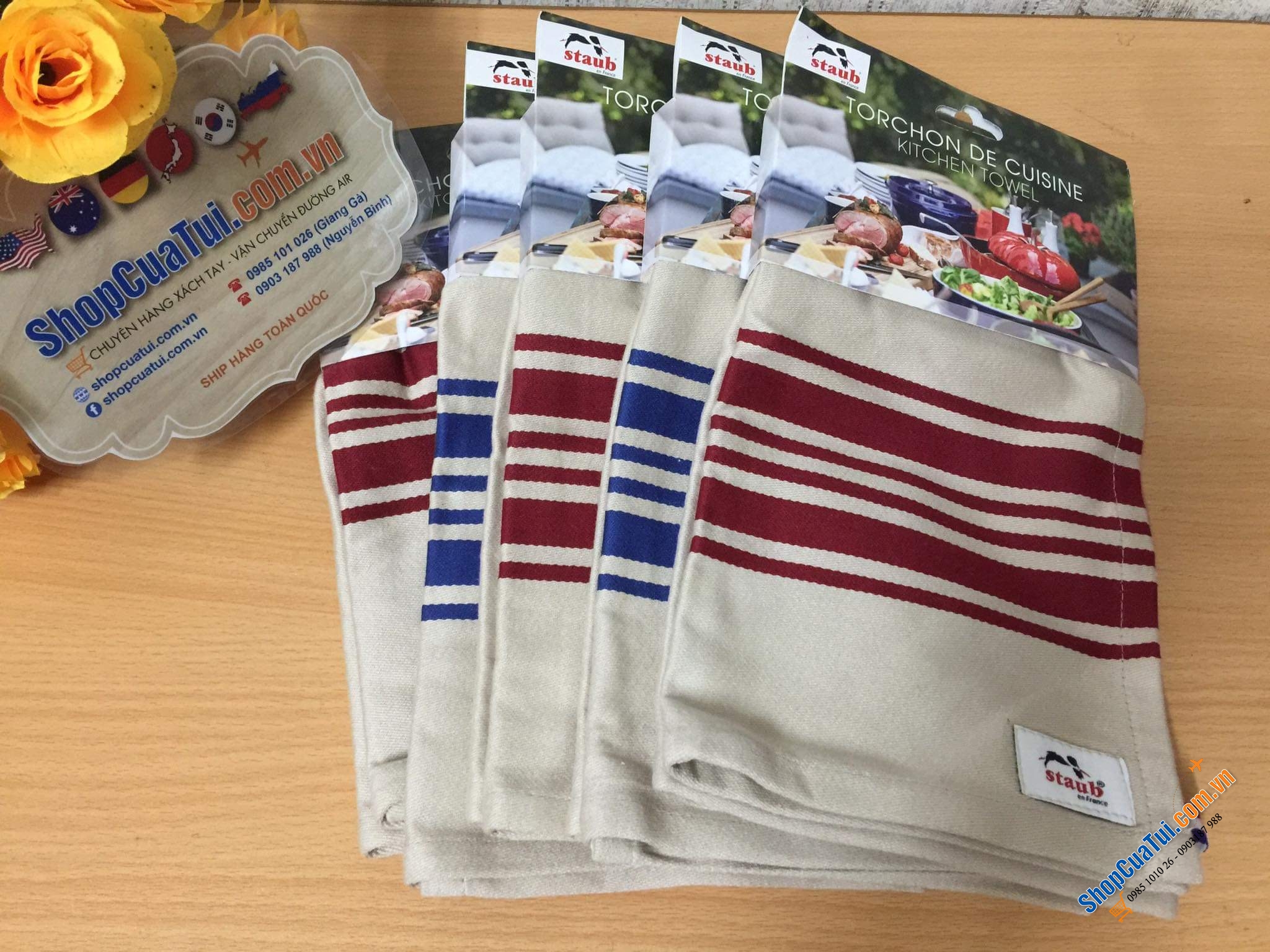 KHĂN LAU BÁT STAUB GERMANY. Màu đỏ, màu xanh, màu xám