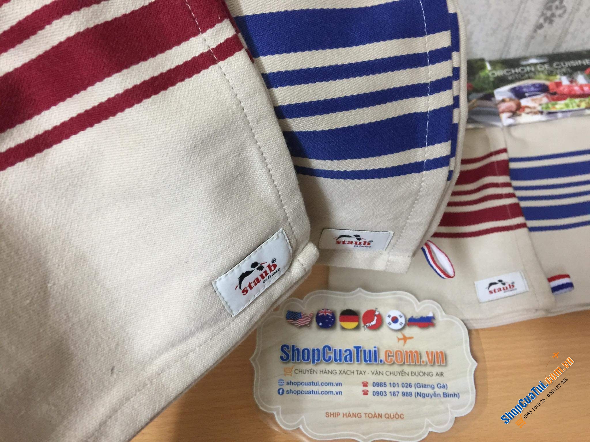 KHĂN LAU BÁT STAUB GERMANY. Màu đỏ, màu xanh, màu xám