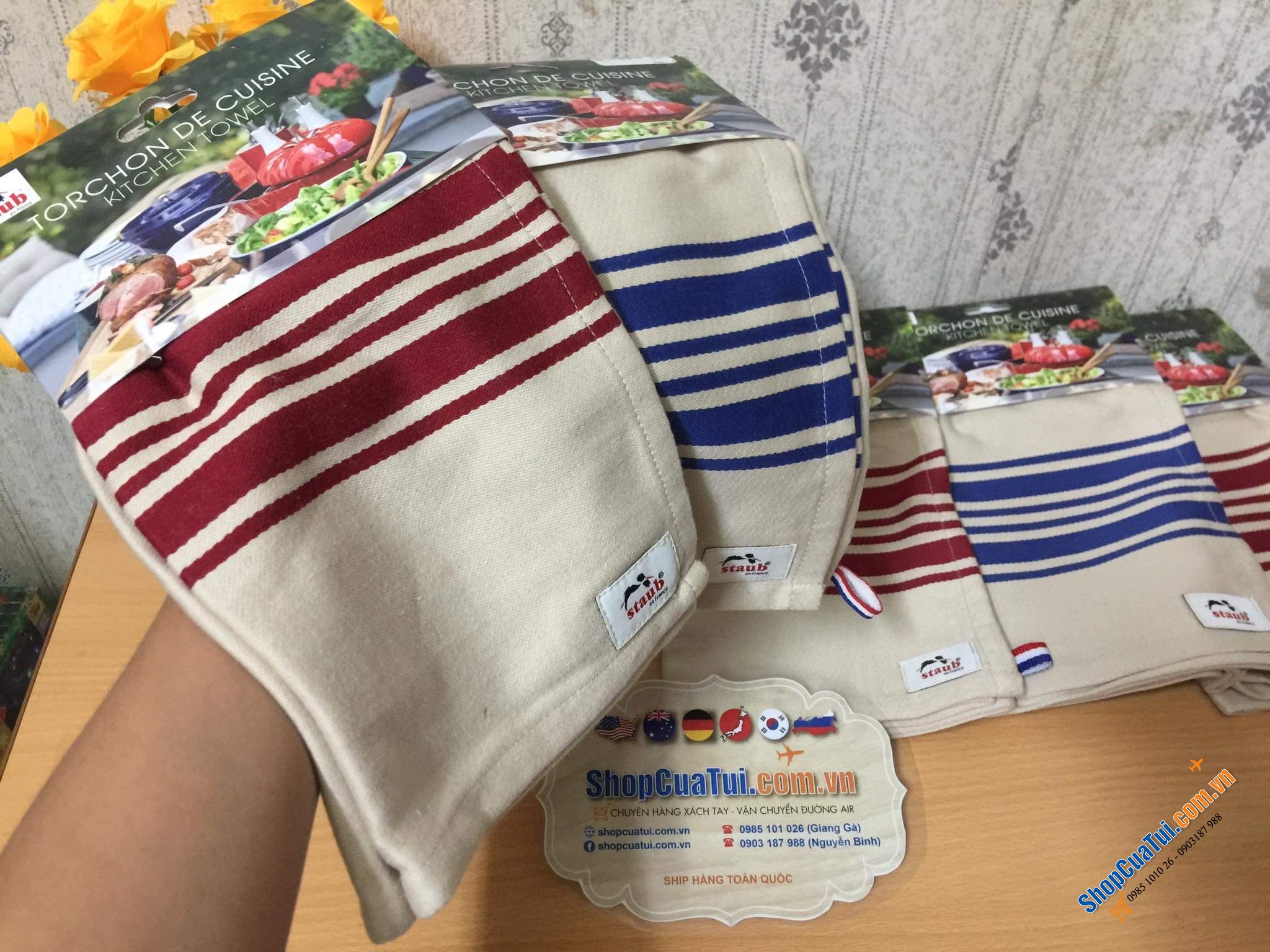 KHĂN LAU BÁT STAUB GERMANY. Màu đỏ, màu xanh, màu xám