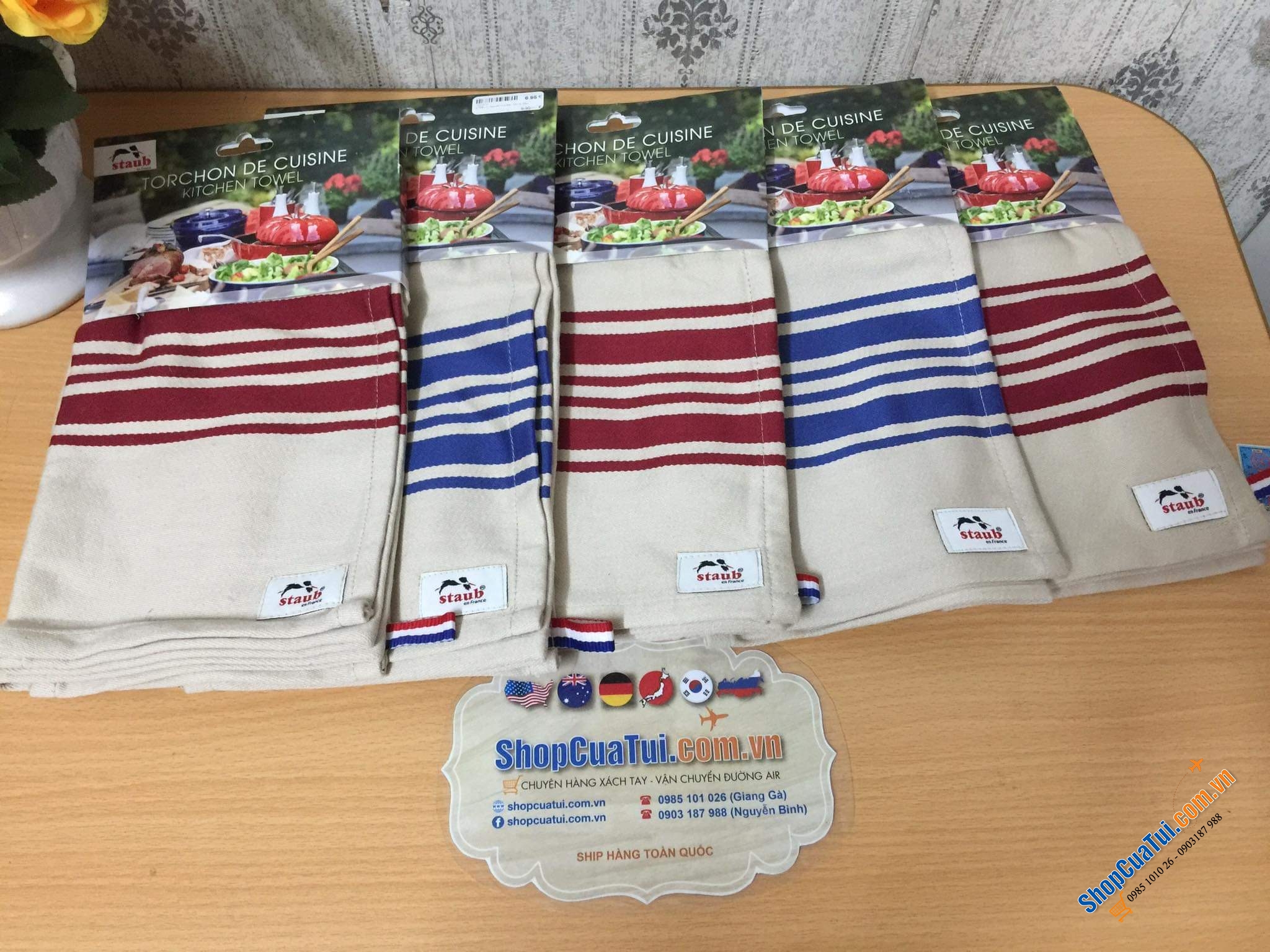 KHĂN LAU BÁT STAUB GERMANY. Màu đỏ, màu xanh, màu xám
