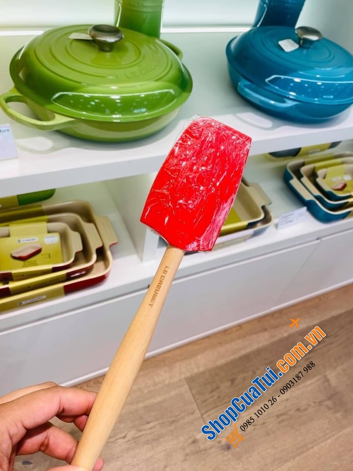 SET DỤNG CỤ NẤU ĂN SILICON KÈM HŨ ĐỰNG LE CREUSET MÀU ĐỎ, MÀU CAM: phới, chổi quét dầu, thìa dẻo, hũ