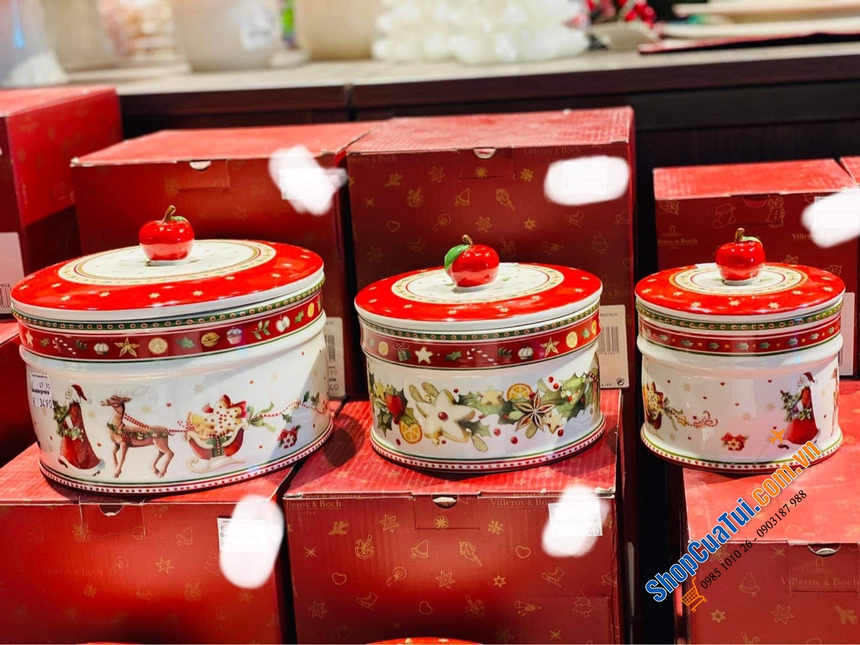 Set 3 hũ có nắp đậy bằng sứ Villeroy & Boch Winter Bakery Delight - hàng Noel cao cấp made in Germany - sang trọng vượt thời gian, thiết kế sáng tạo và chất lượng đặc biệt.