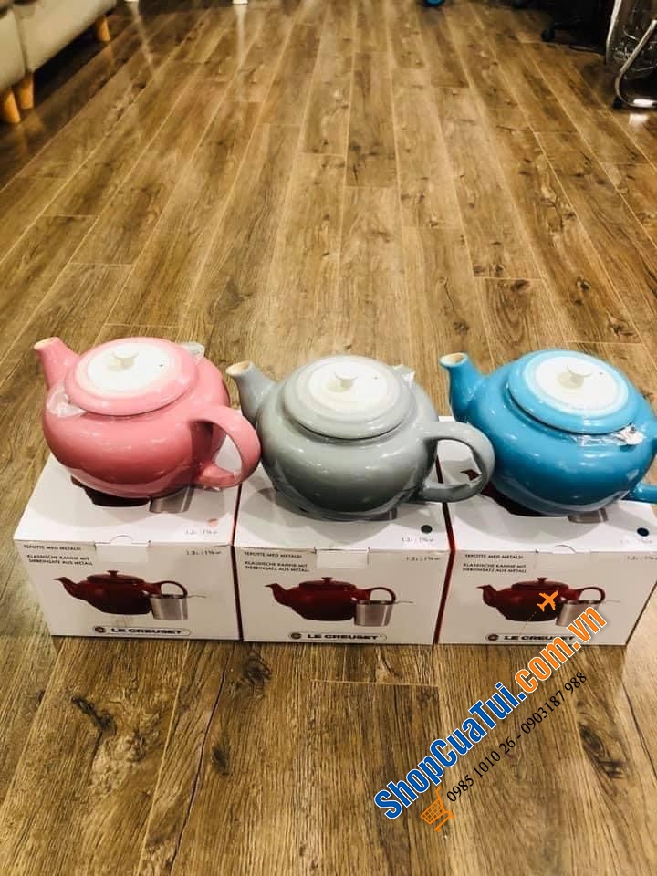 ẤM TRÀ GỐM LE CREUSET 1,3 LIT - màu hồng/ đỏ/ cam/ ghi/ hồng/ xanh biển