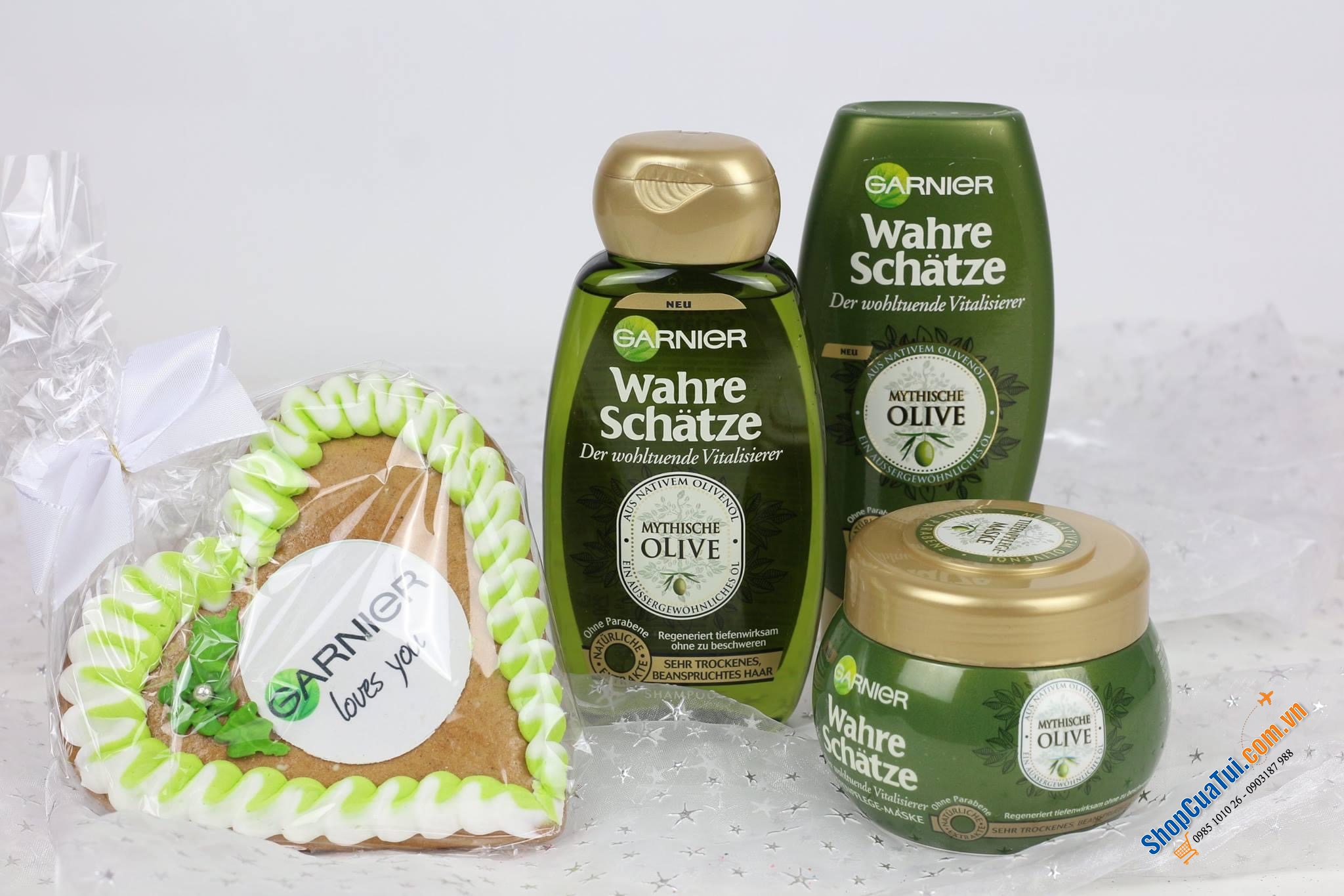 Bộ dầu gội xả tóc Garnier Wahre Schatze tinh chất bơ và dầu hạt mỡ và bộ tinh chất Olive cho tóc khô và tóc hư tổn