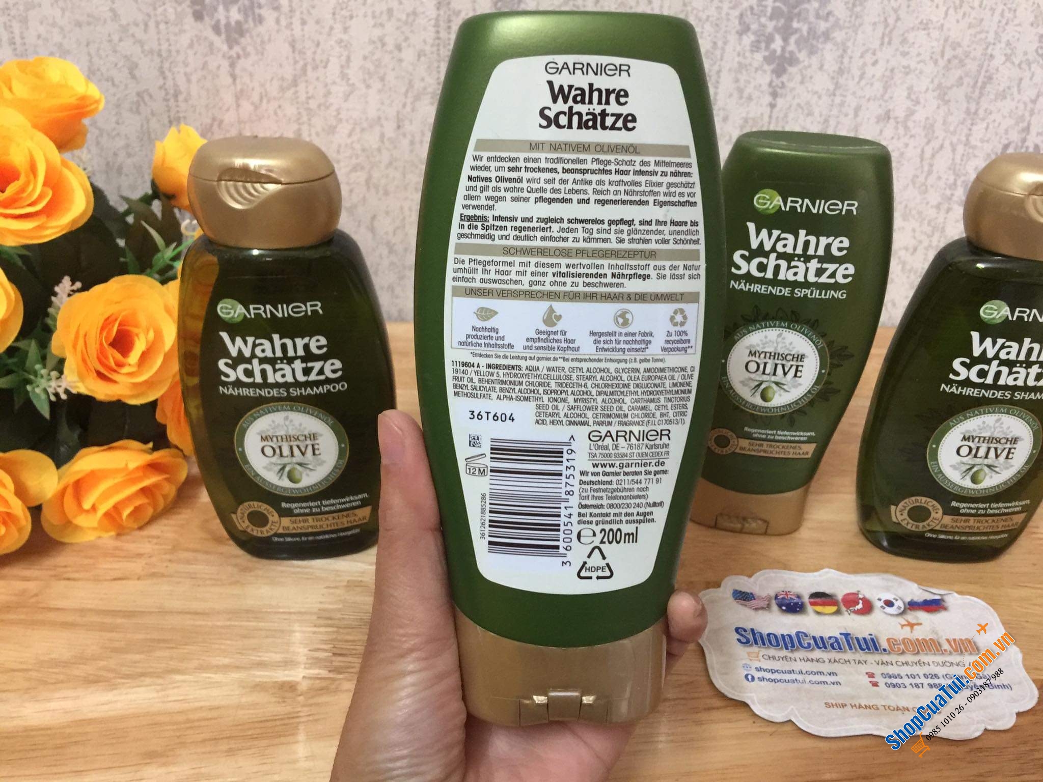 Bộ dầu gội xả tóc Garnier Wahre Schatze tinh chất bơ và dầu hạt mỡ và bộ tinh chất Olive cho tóc khô và tóc hư tổn