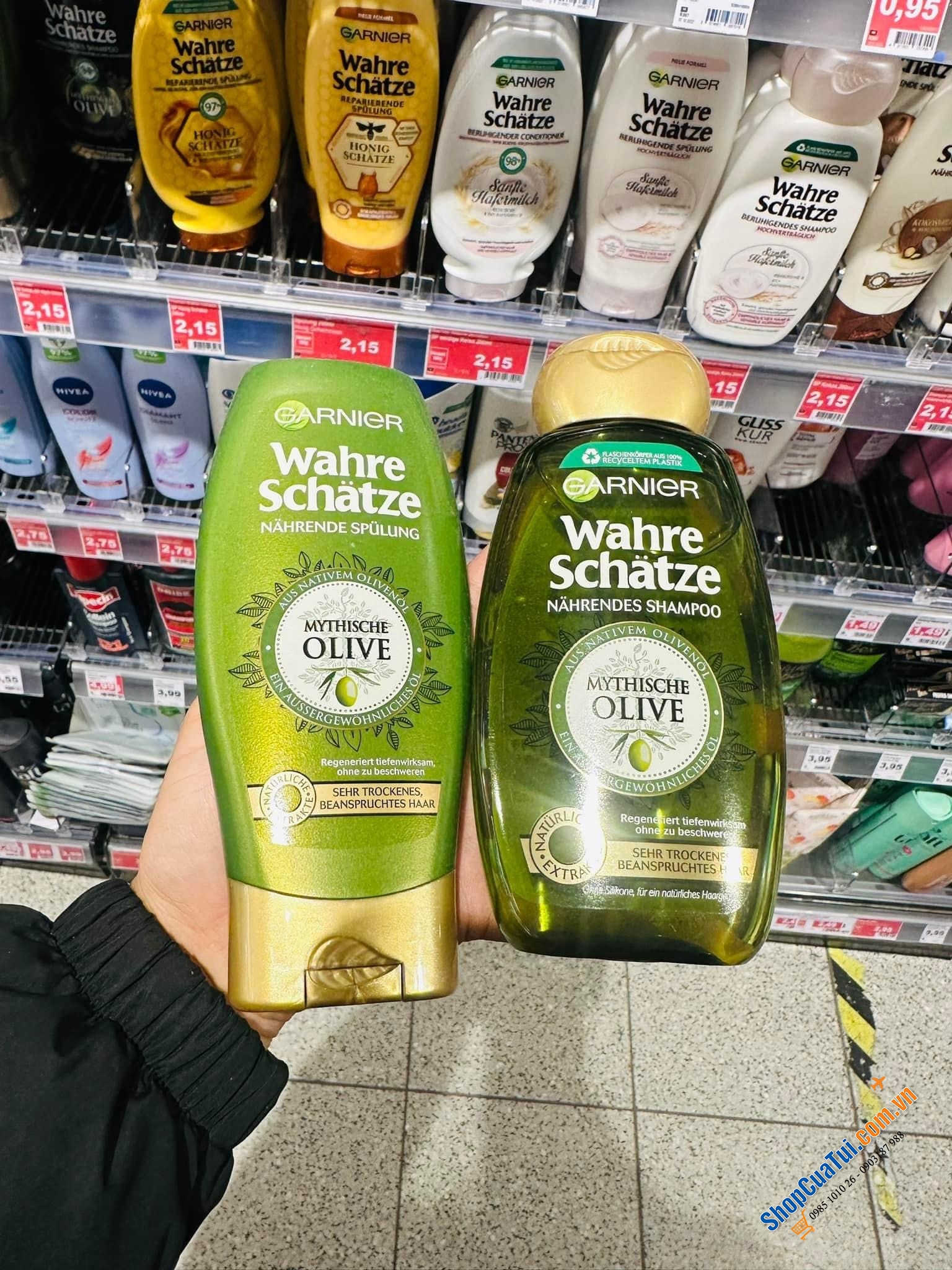Bộ dầu gội xả tóc Garnier Wahre Schatze tinh chất bơ và dầu hạt mỡ và bộ tinh chất Olive cho tóc khô và tóc hư tổn