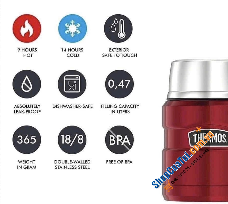 Cặp lồng nhỏ -  Hộp đựng thức ăn giữ nhiệt Thermos Stainless King Food - Dùng mang đồ ăn đi làm/đi picnic. - 470ml