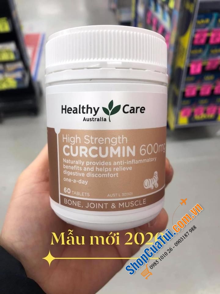 Viên uống chiết xuất nghệ hỗ trợ xương khớp Healthy Care High Strength Curcumin 600mg 60 tablets MẪU MỚI 2020