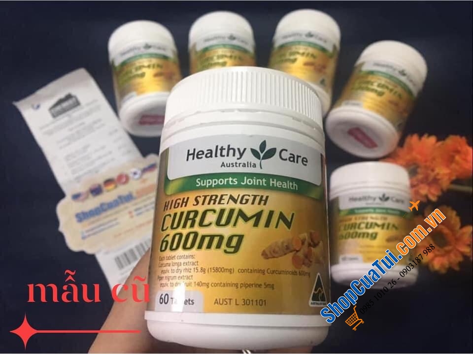 Viên uống chiết xuất nghệ hỗ trợ xương khớp Healthy Care High Strength Curcumin 600mg 60 tablets MẪU MỚI 2020