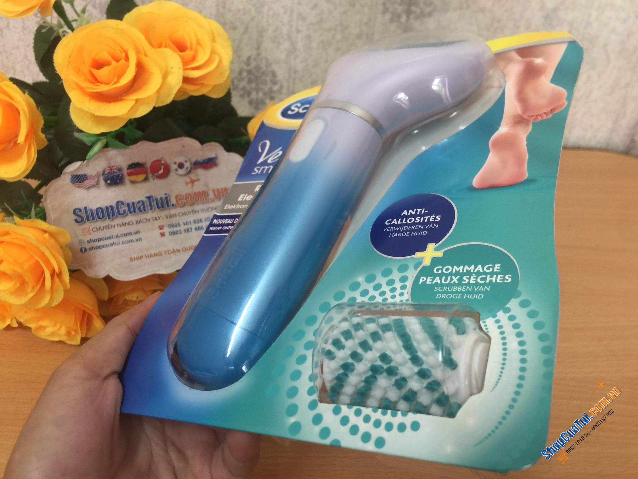 MÁY MÀI DA CHẾT GÓT CHÂN TAY SCHOLL CAO CẤP - dùng pin - Máy chà gót chân SCHOLL VELVET SMOOTH Râpe electrique giúp gót chân mềm mịn, loại bỏ sạch da chết, chai sần...