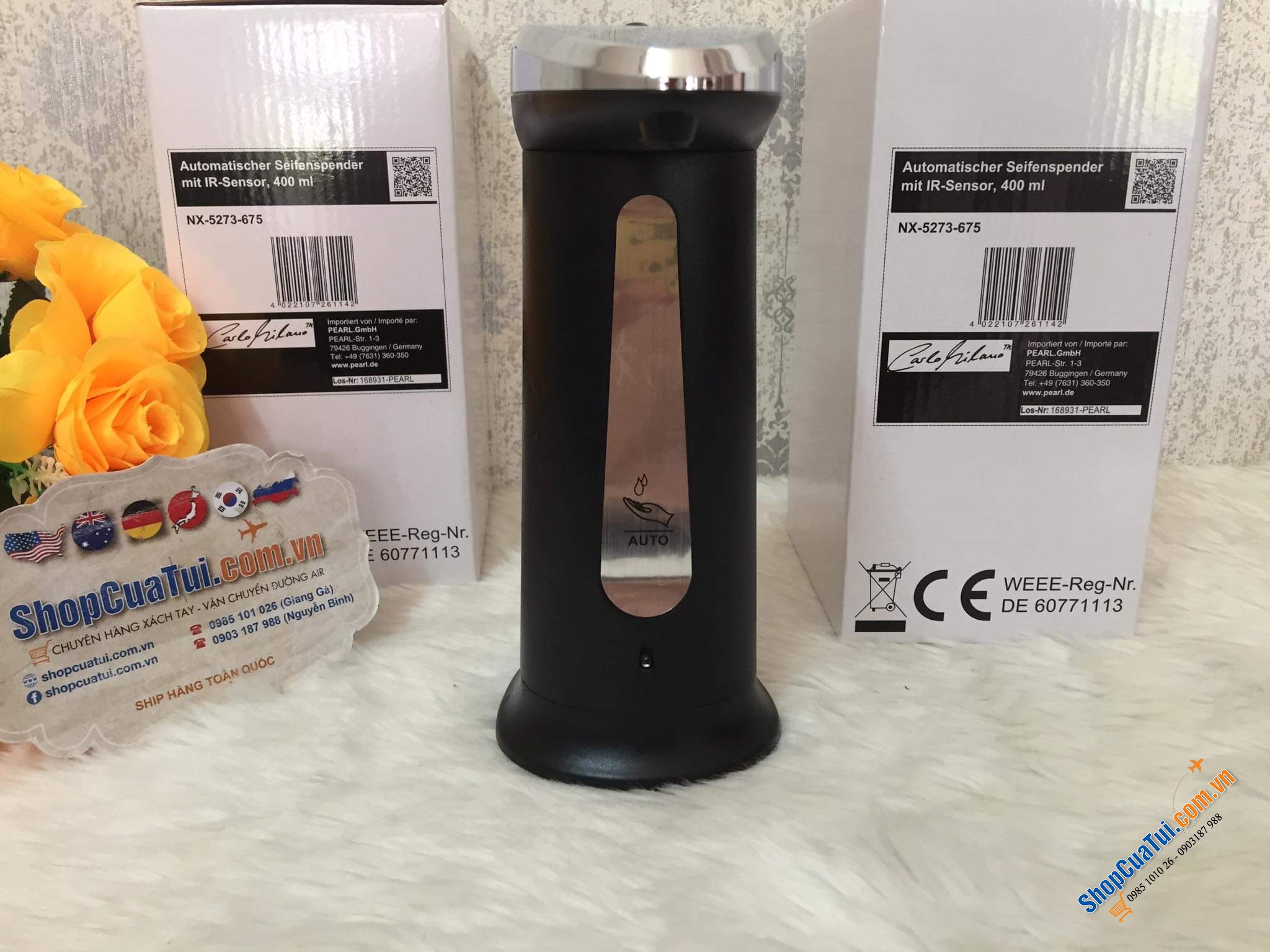 BÌNH ĐỰNG XÀ PHÒNG, NƯỚC RỬA BÁT CẢM ỨNG HỒNG NGOẠI Carlorilano Pearl Germany cho bếp hoặc nhà tắm