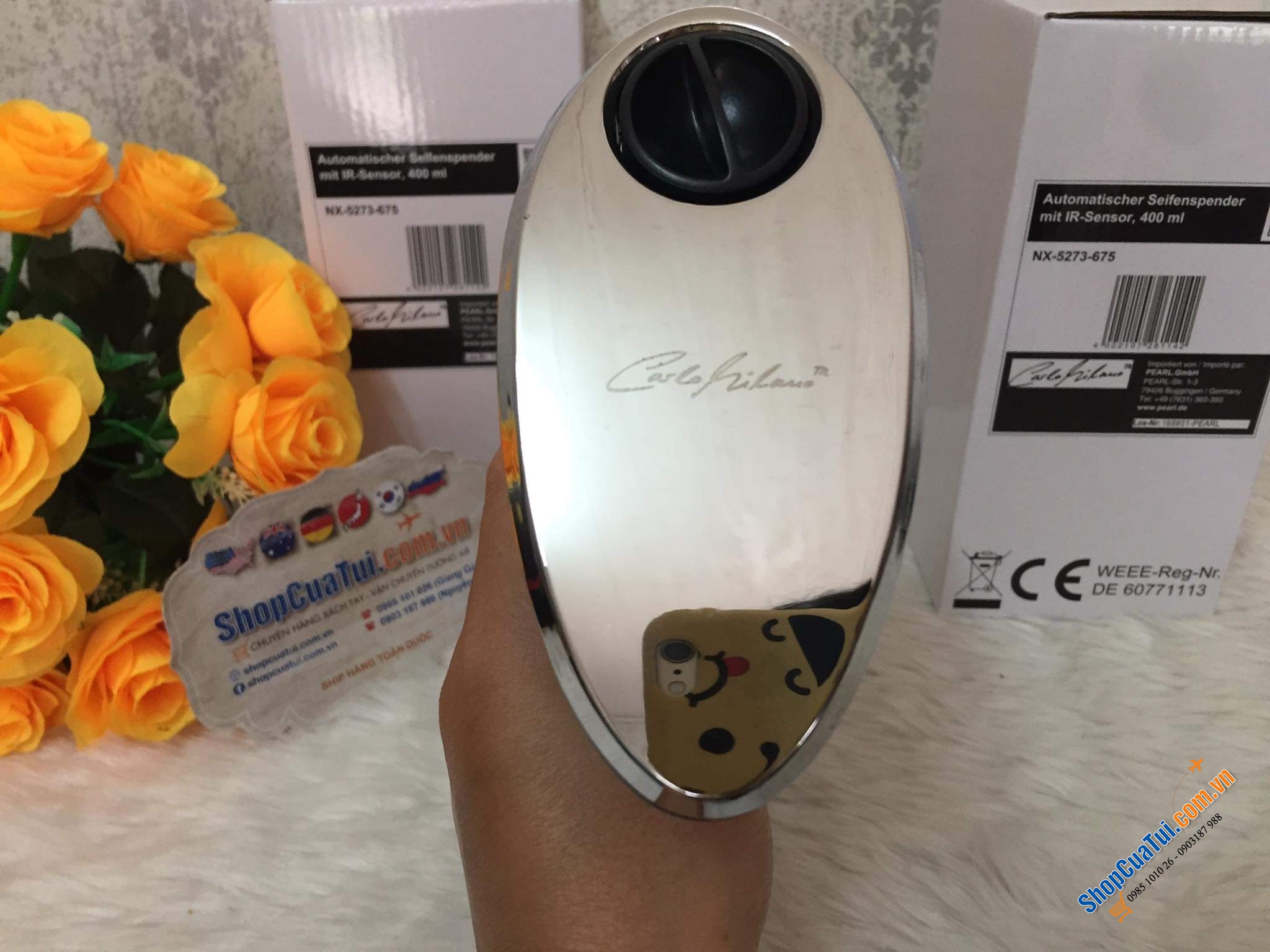 BÌNH ĐỰNG XÀ PHÒNG, NƯỚC RỬA BÁT CẢM ỨNG HỒNG NGOẠI Carlorilano Pearl Germany cho bếp hoặc nhà tắm