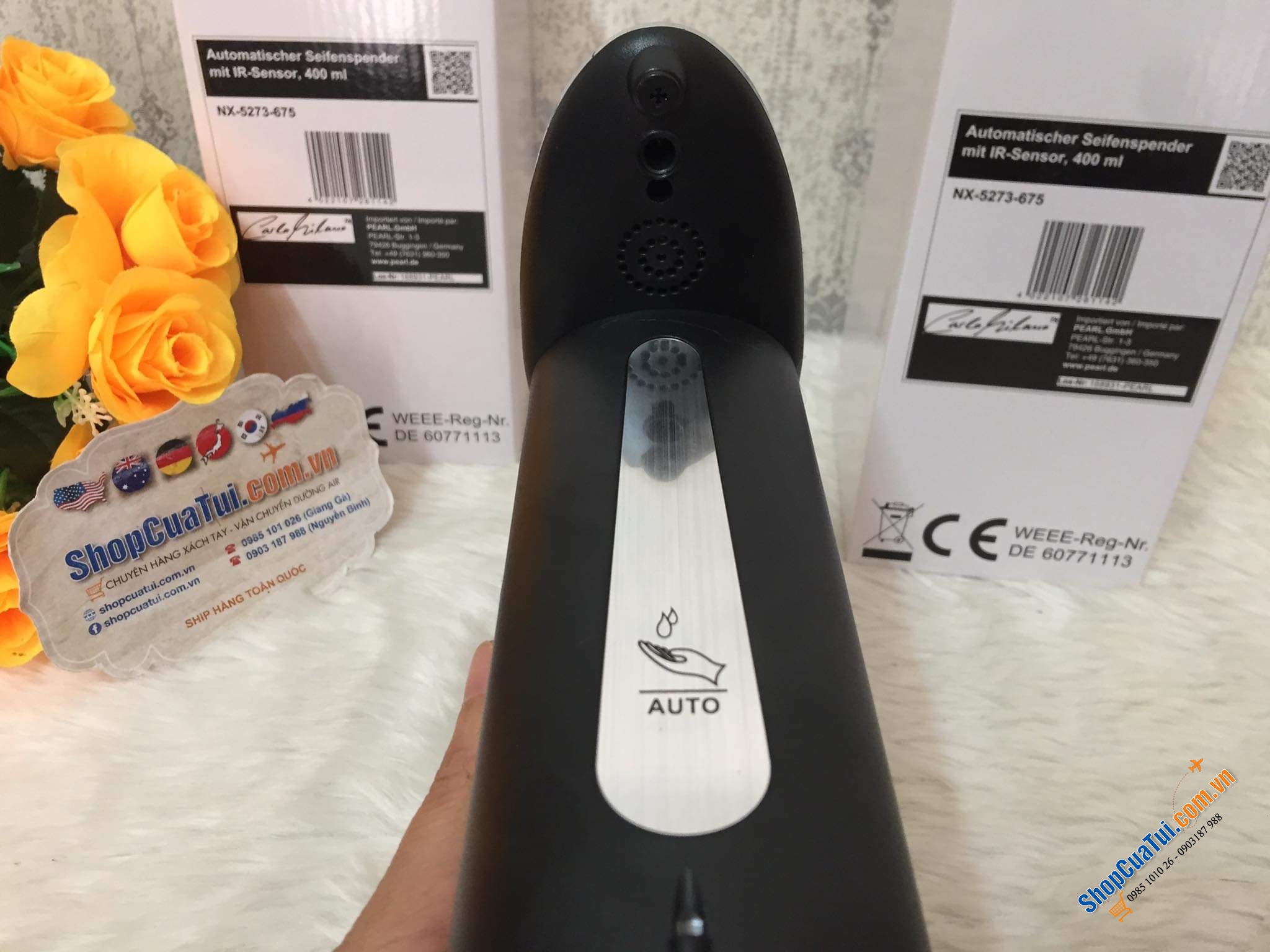 BÌNH ĐỰNG XÀ PHÒNG, NƯỚC RỬA BÁT CẢM ỨNG HỒNG NGOẠI Carlorilano Pearl Germany cho bếp hoặc nhà tắm